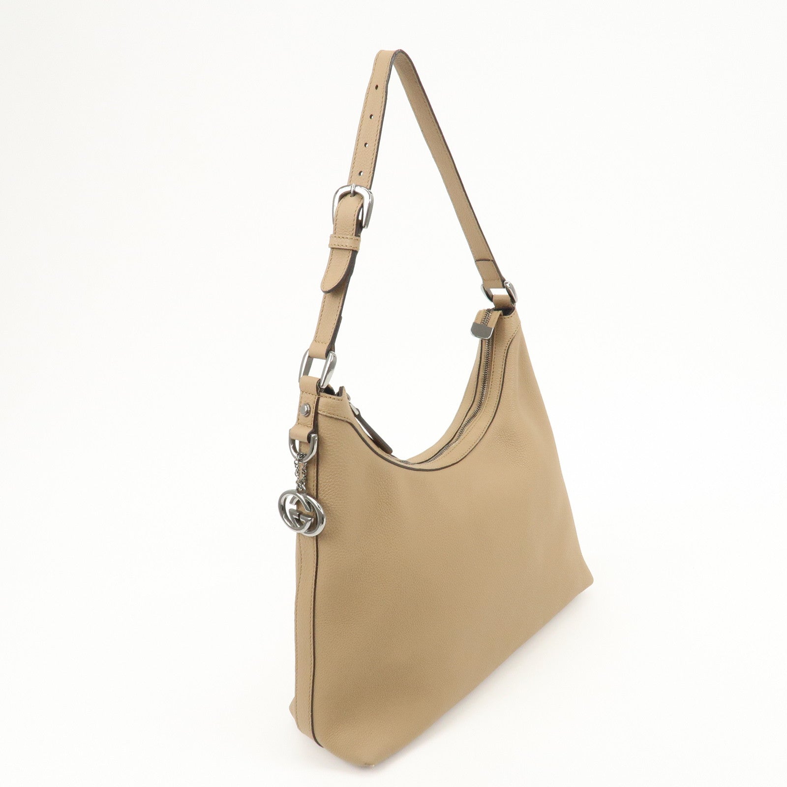 GUCCI Interlocking G Leather Shoulder Bag Beige 339558