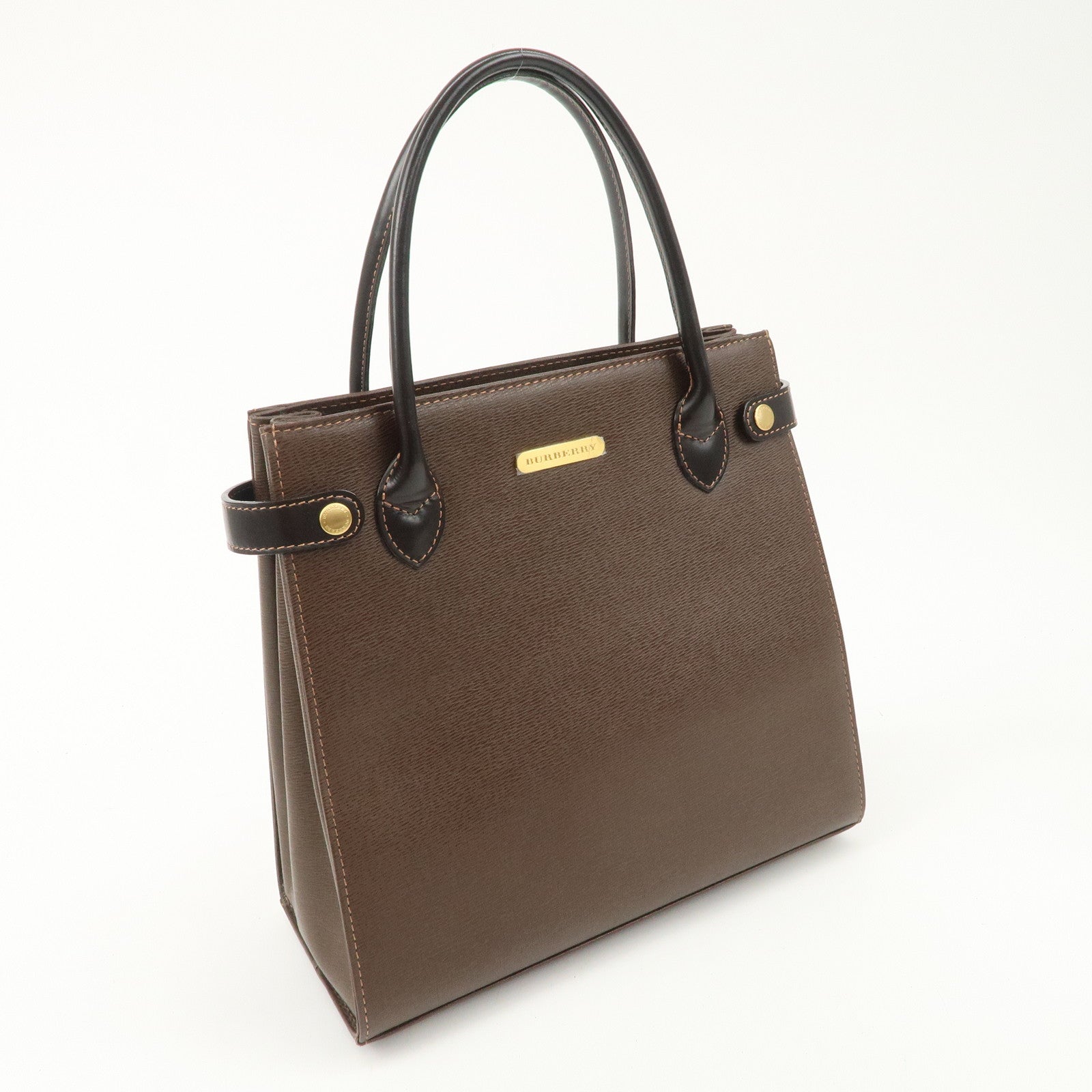 BURBERRY Leather Tote Bag Hand Bag Brown Used