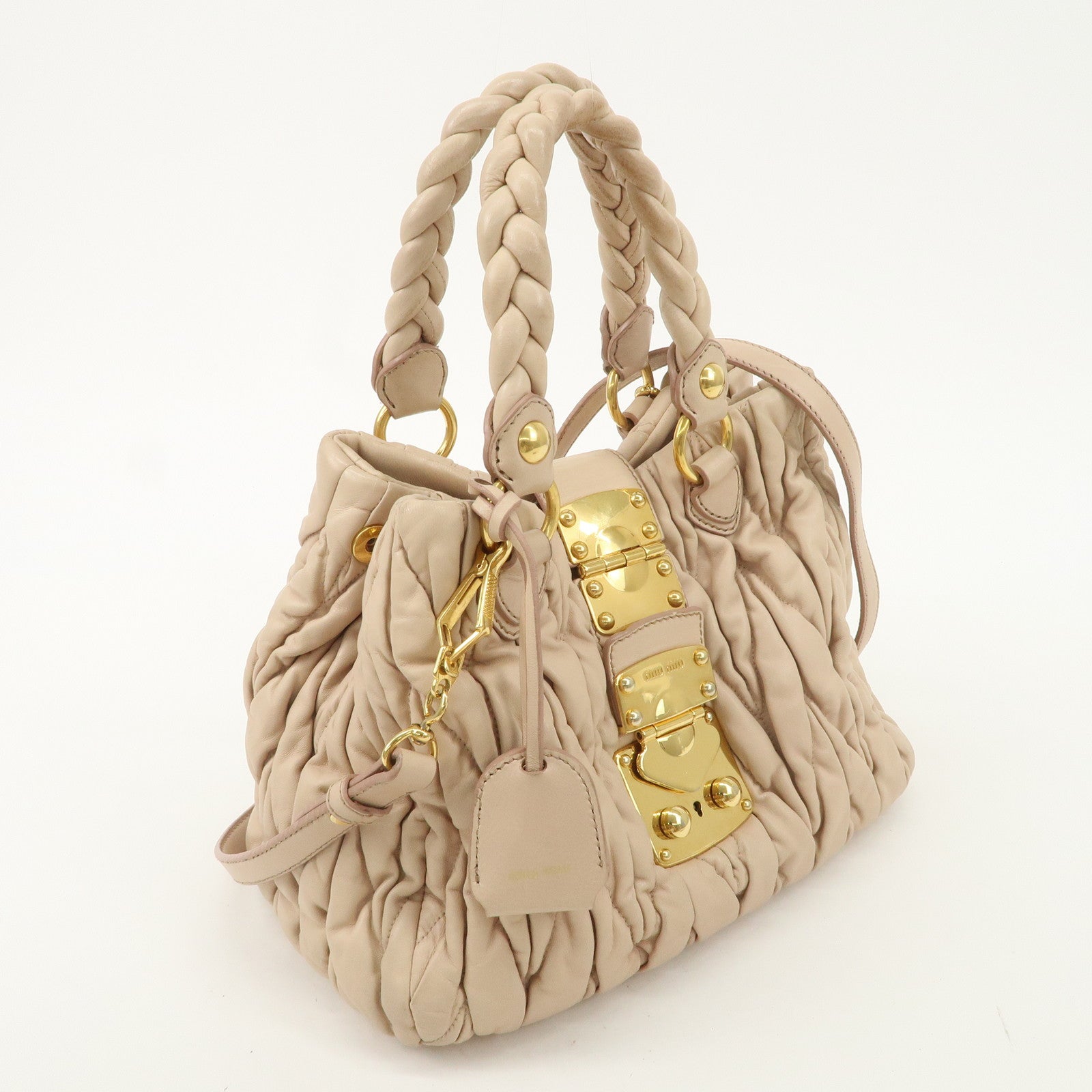 MIU MIU Matelasse Leather 2Way Bag Shoulder Bag Hand Bag Beige