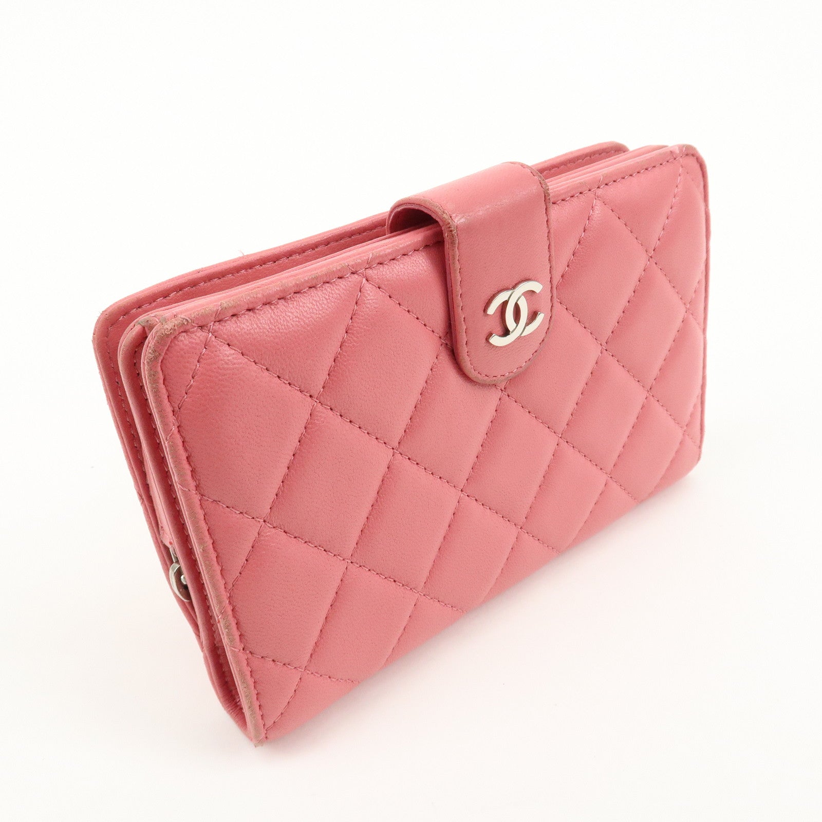 CHANEL Matelasse Lamb Skin Coco Mark Bi-fold Wallet Pink A48667