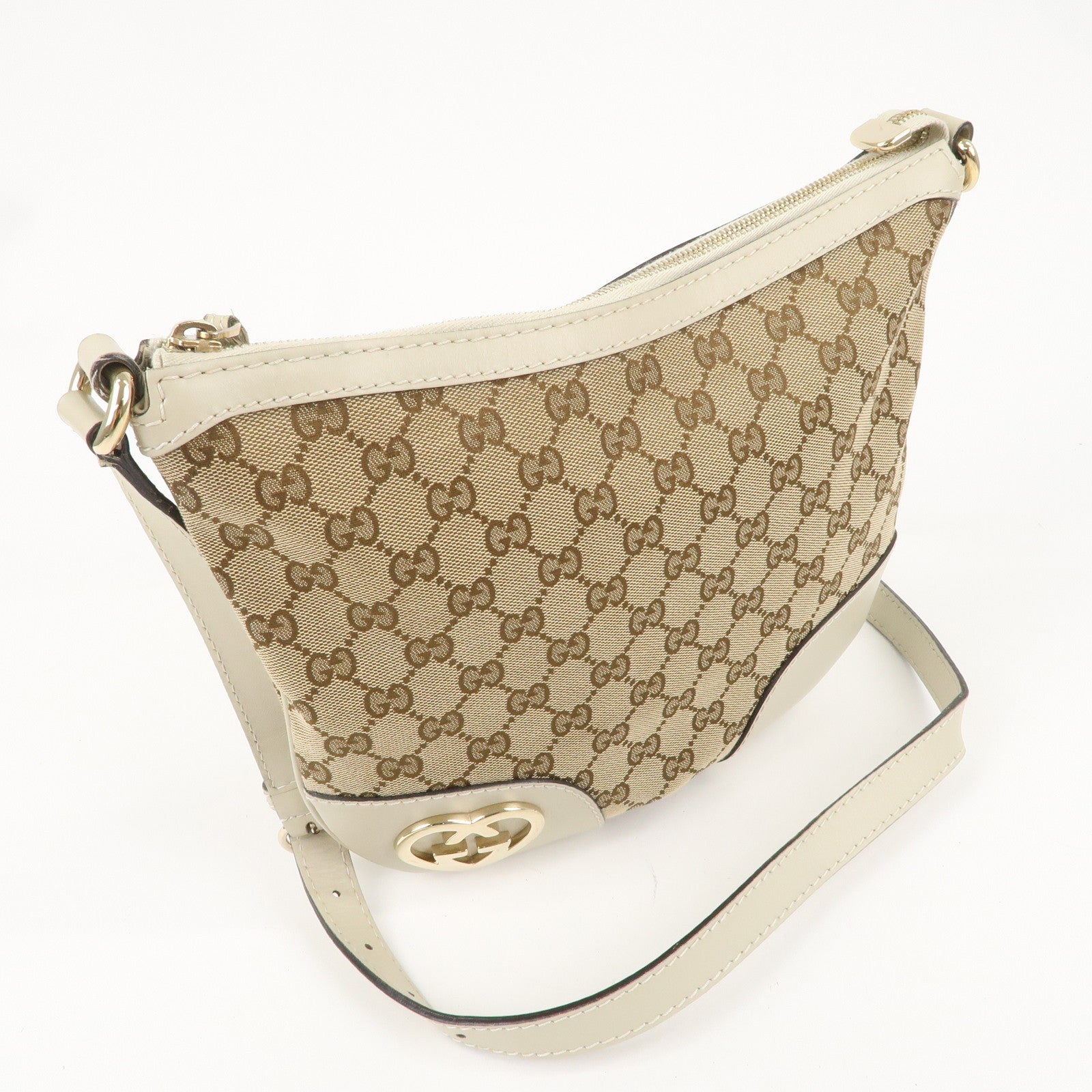 GUCCI Lovely GG Canvas Leather Shoulder Bag Ivory Beige 257072