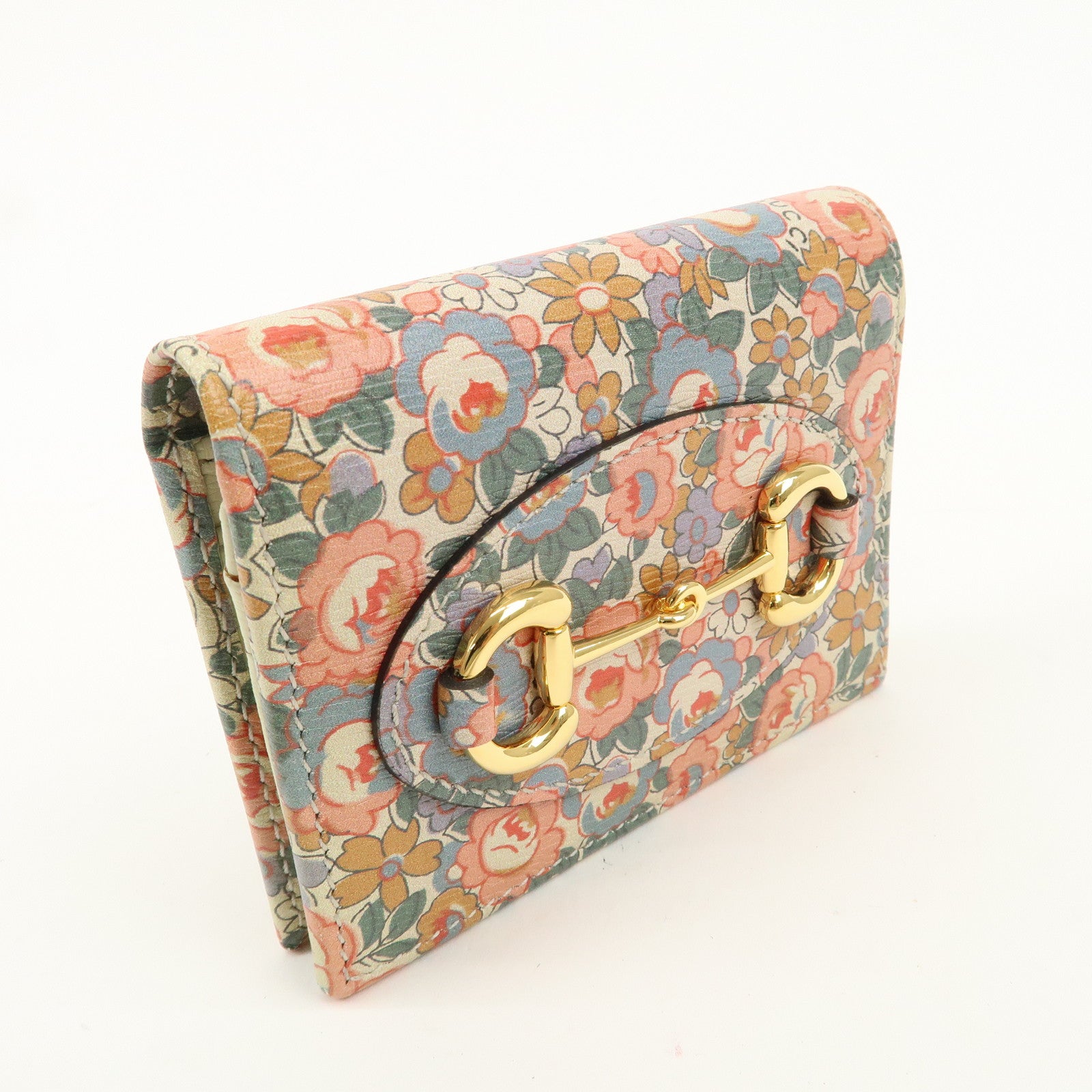 GUCCI Horsebit Leather Liberty B-ifold Wallet Flower Pint 621887