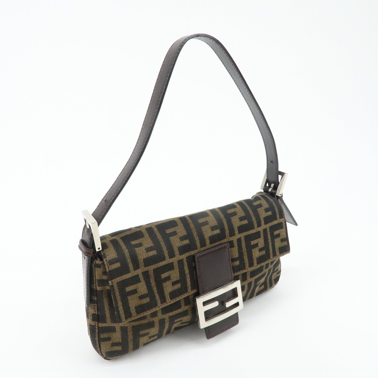 FENDI Mamma Baguette Zucca Canvas Leather Shoulder Bag 26424