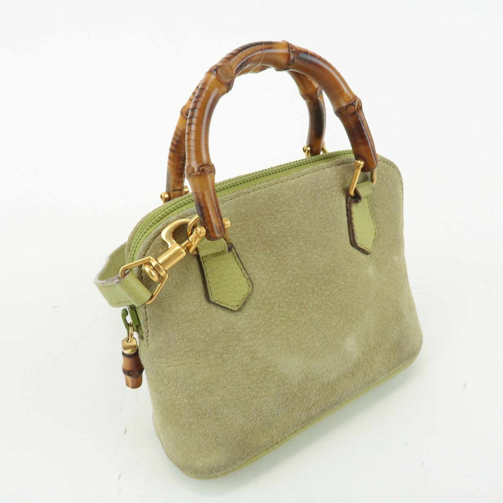 GUCCI Bamboo Suede Leather 2WAY Small Bag Green 007.2865.0231