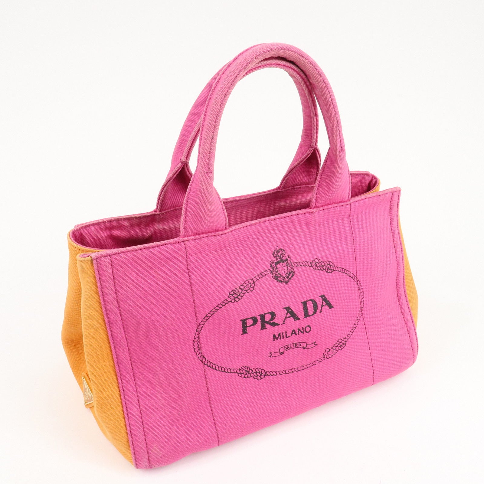 PRADA Canapa Canvas Tote Bag Limited Edition Pink Orange B1877I