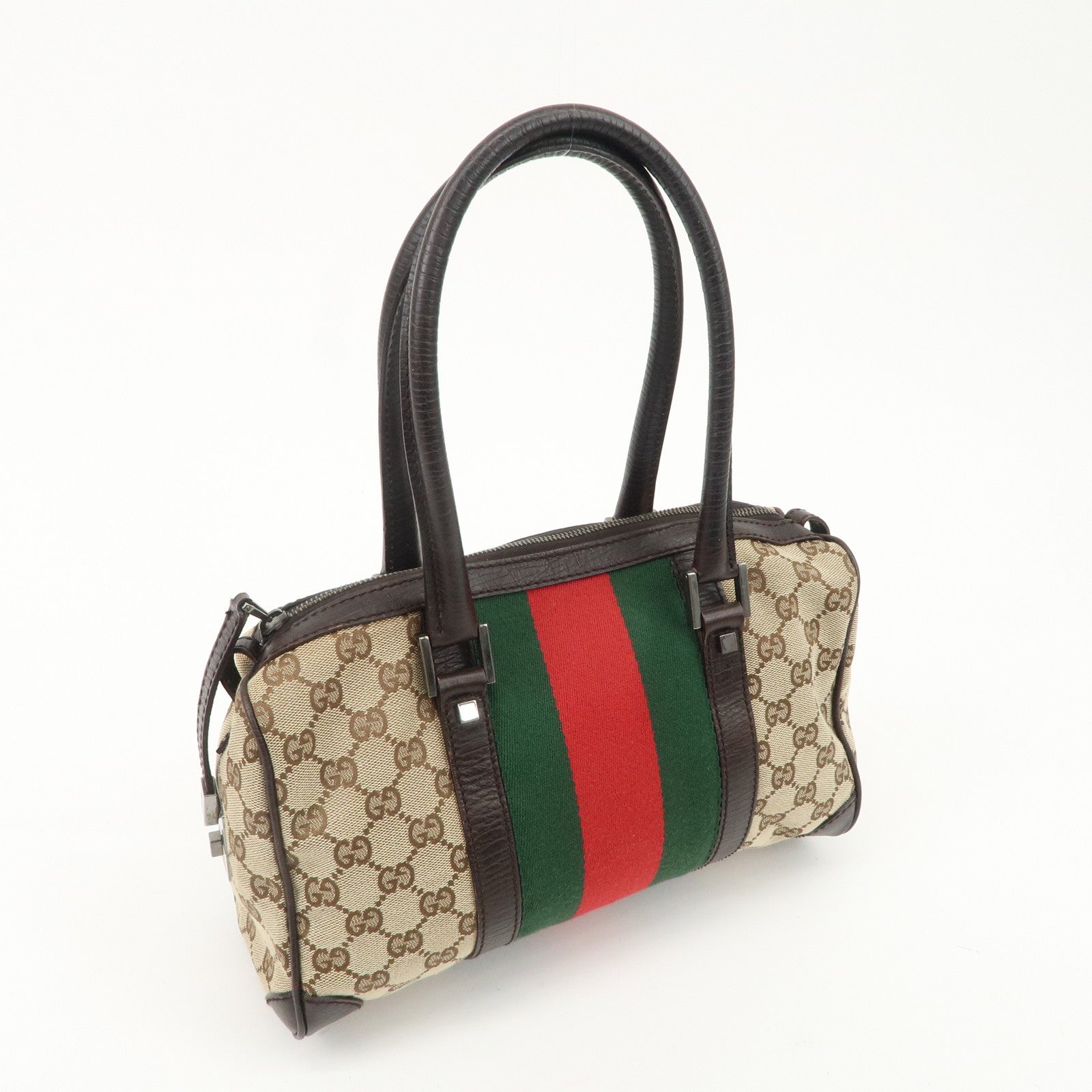 GUCCI GG Canvas Leather Mini Boston Bag Beige Brown 30458