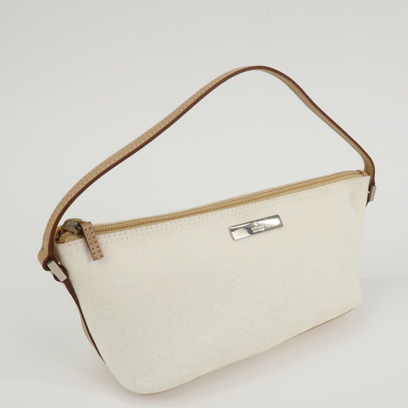 GUCCI Boat Bag GG Canvas Leather Hand Bag White Beige 039.1103 Used