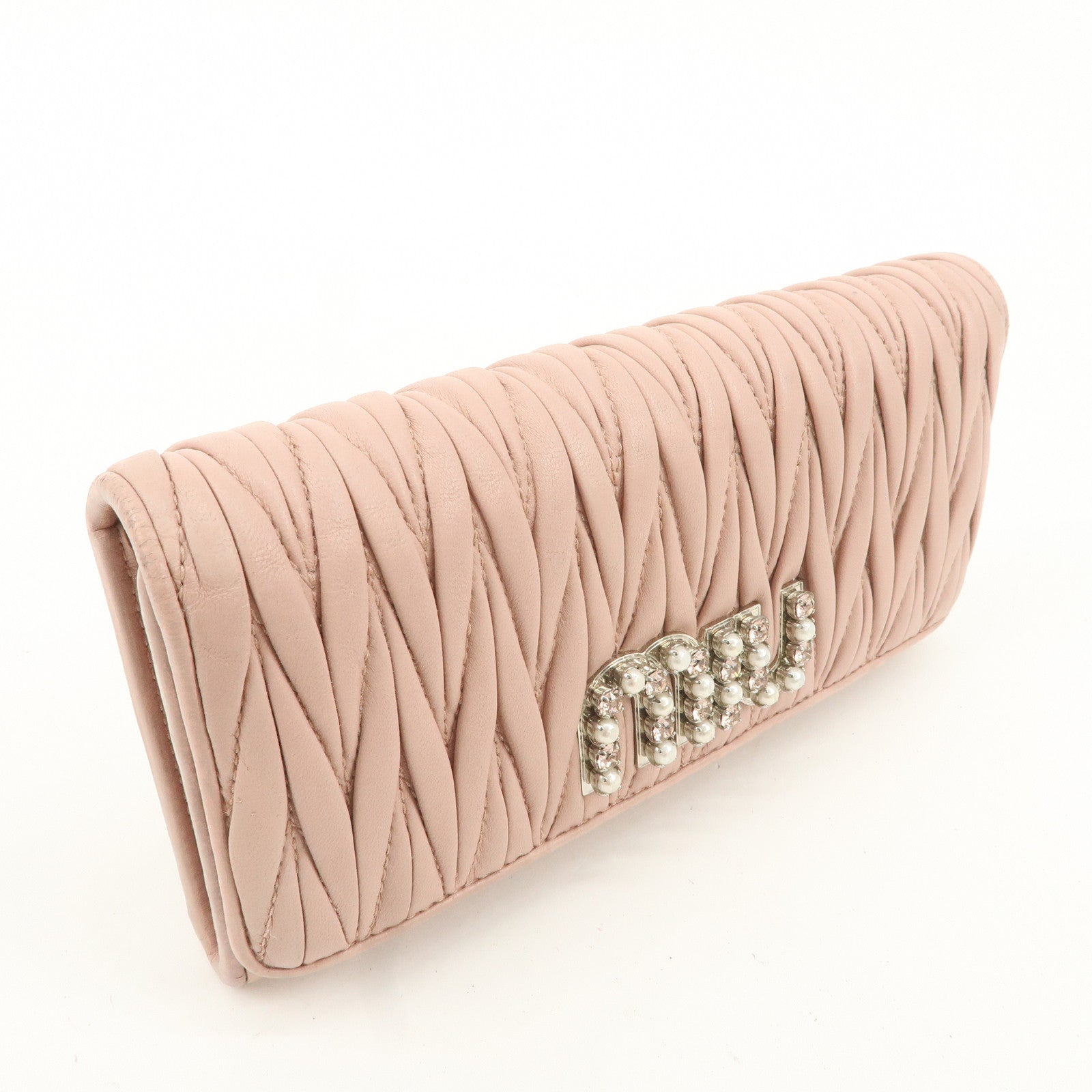 MIU MIU Matelasse Nappa Crystal Leather Hook Long Wallet 5MH109