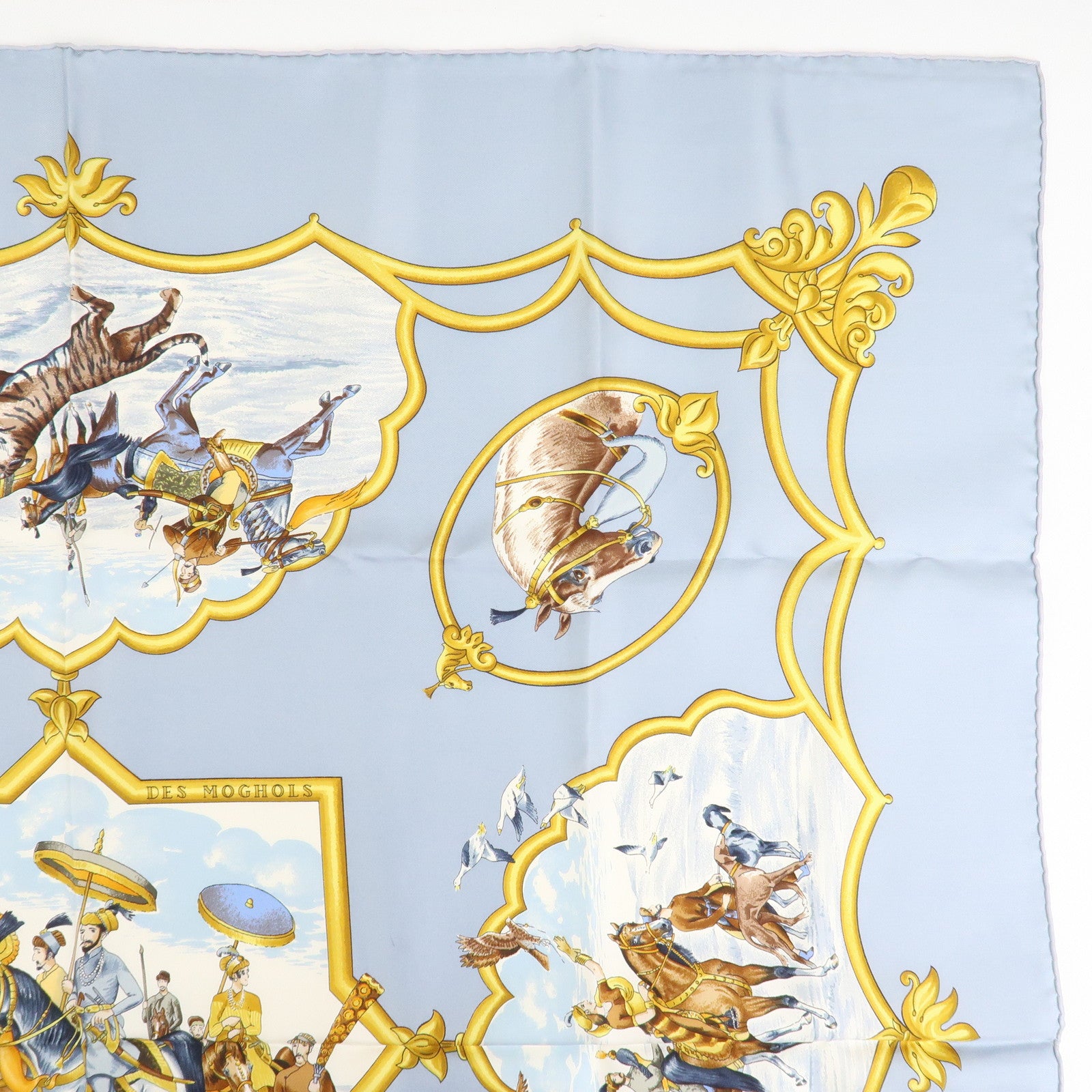 HERMES Carre 90 Silk 100%  Scarf Les Chevaux Des Moghols