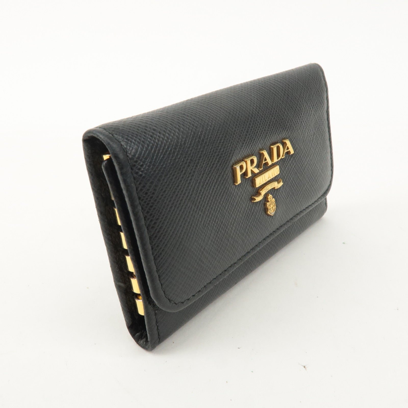 Black PRADA 6 Holder ep vintage luxury Store Key Leather Key Case Prada patchwork shirt NERO 1PG222 dct KeyHook