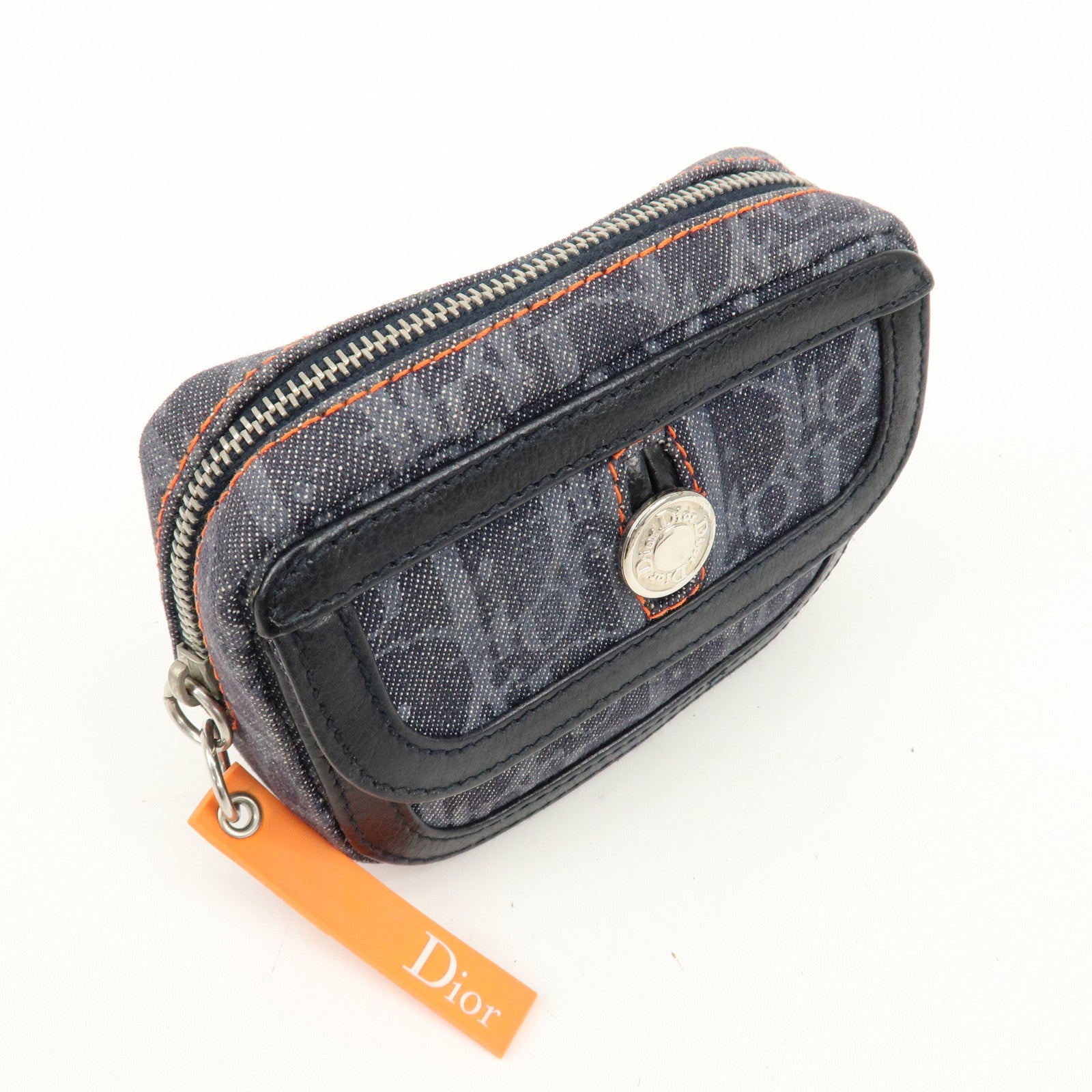 Christian Dior Trotter Denim Canvas Leather Flight Pouch Navy