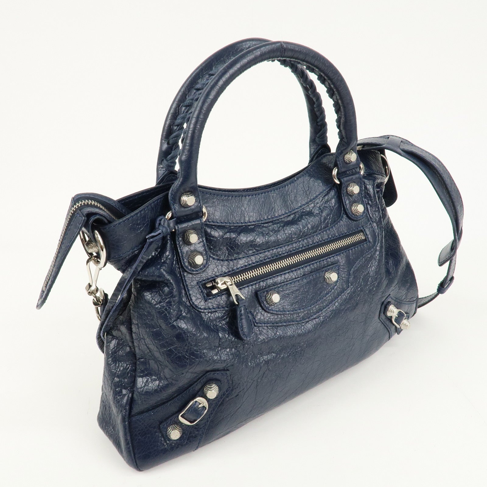 BALENCIAGA The Giant Town Leather 2Way Hand Bag Navy 285434