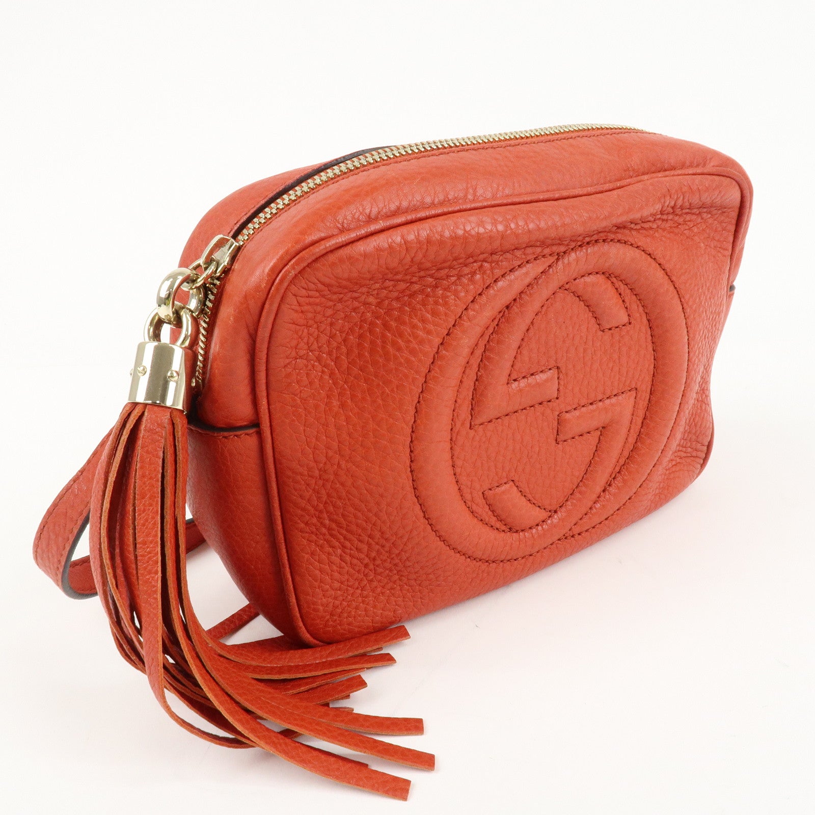 GUCCI SOHO Small Disco Leather Shoulder Bag Orange 308364 Used