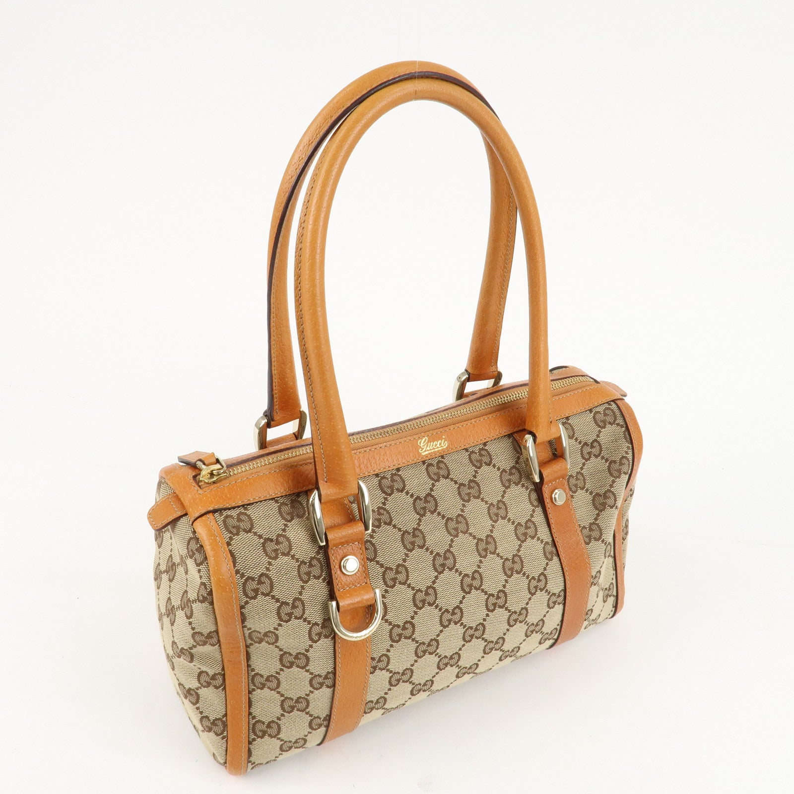 GUCCI Abbey GG Canvas Leather Mini Boston Bag Beige Orange 130942