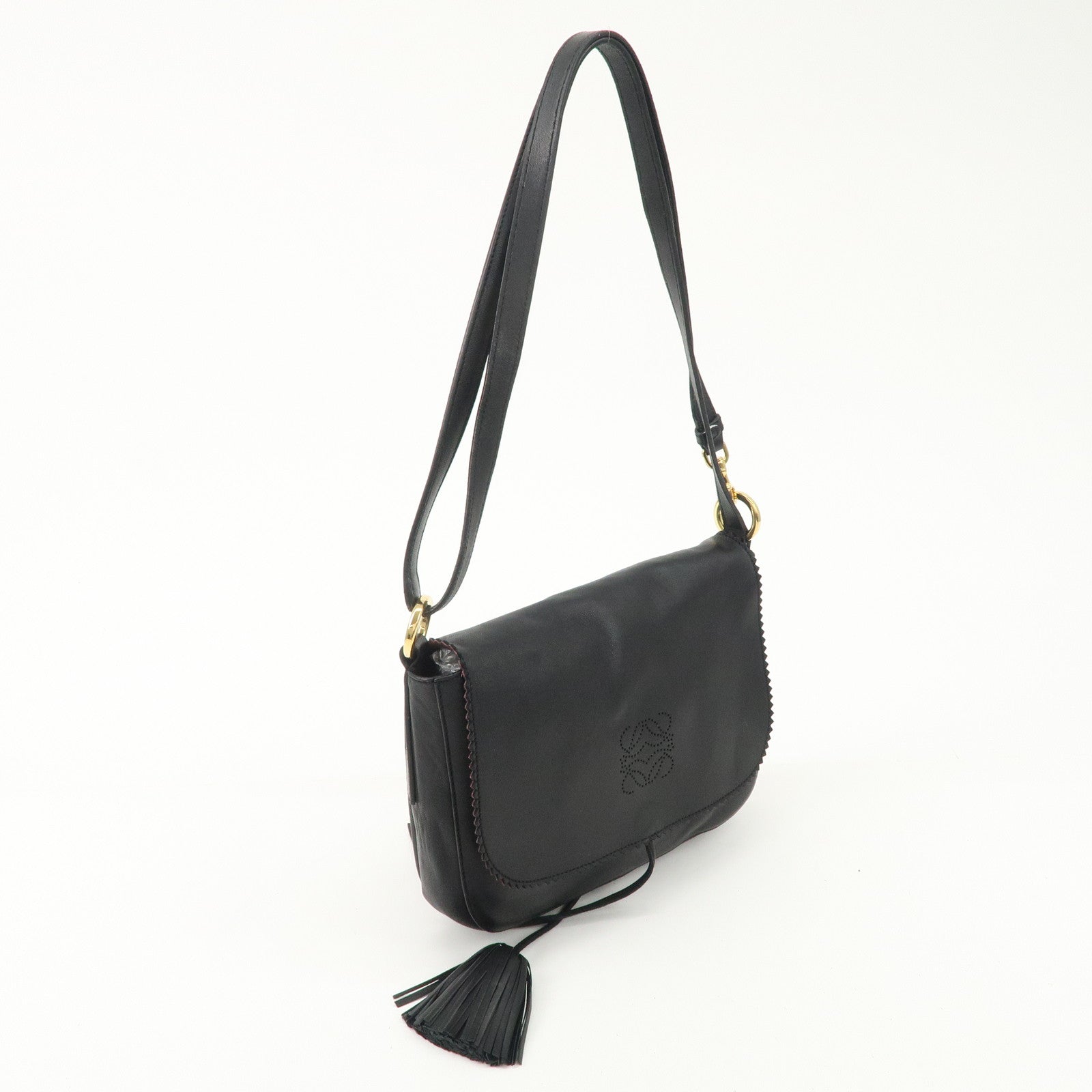 LOEWE Anagram Leather Tassel 2Way Shoulder Bag  Black 315.82.E29 Used