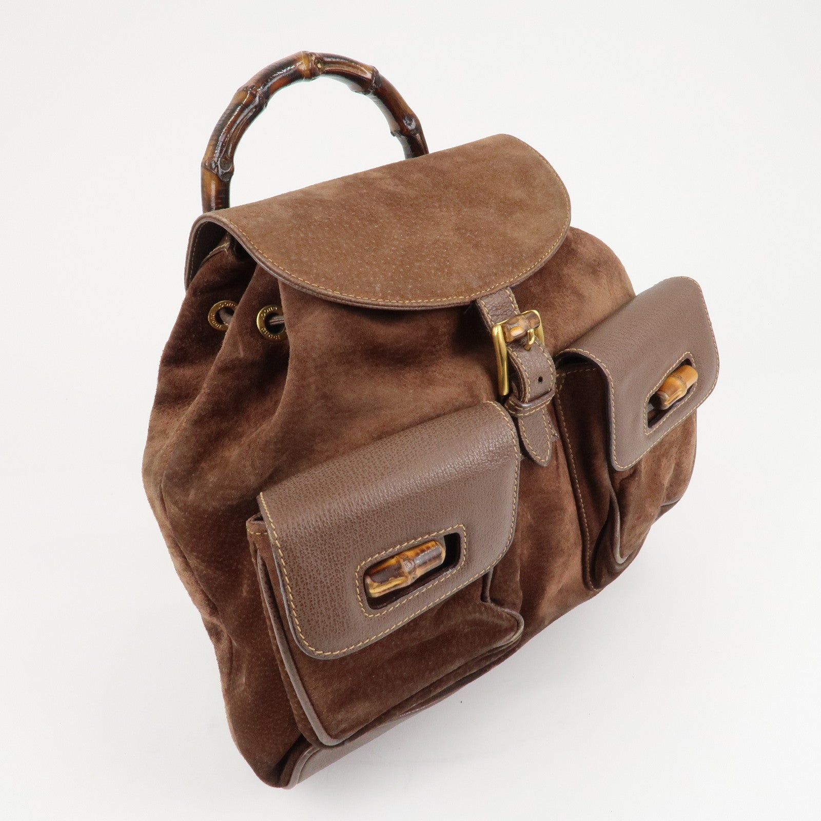 GUCCI Bamboo Back Pack Suede Leather Brown 003.2058.0016