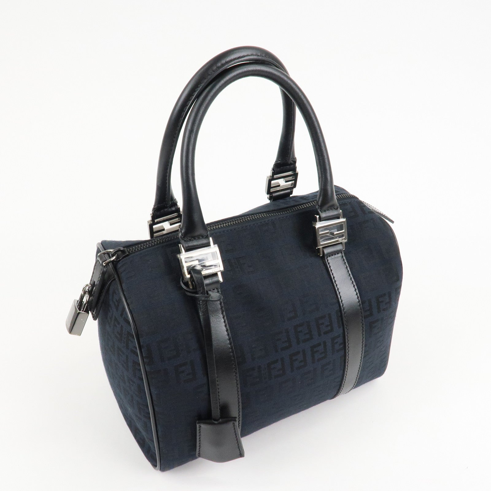 FENDI Zucca PVC Enamel Mini Boston Bag Black 8BL068