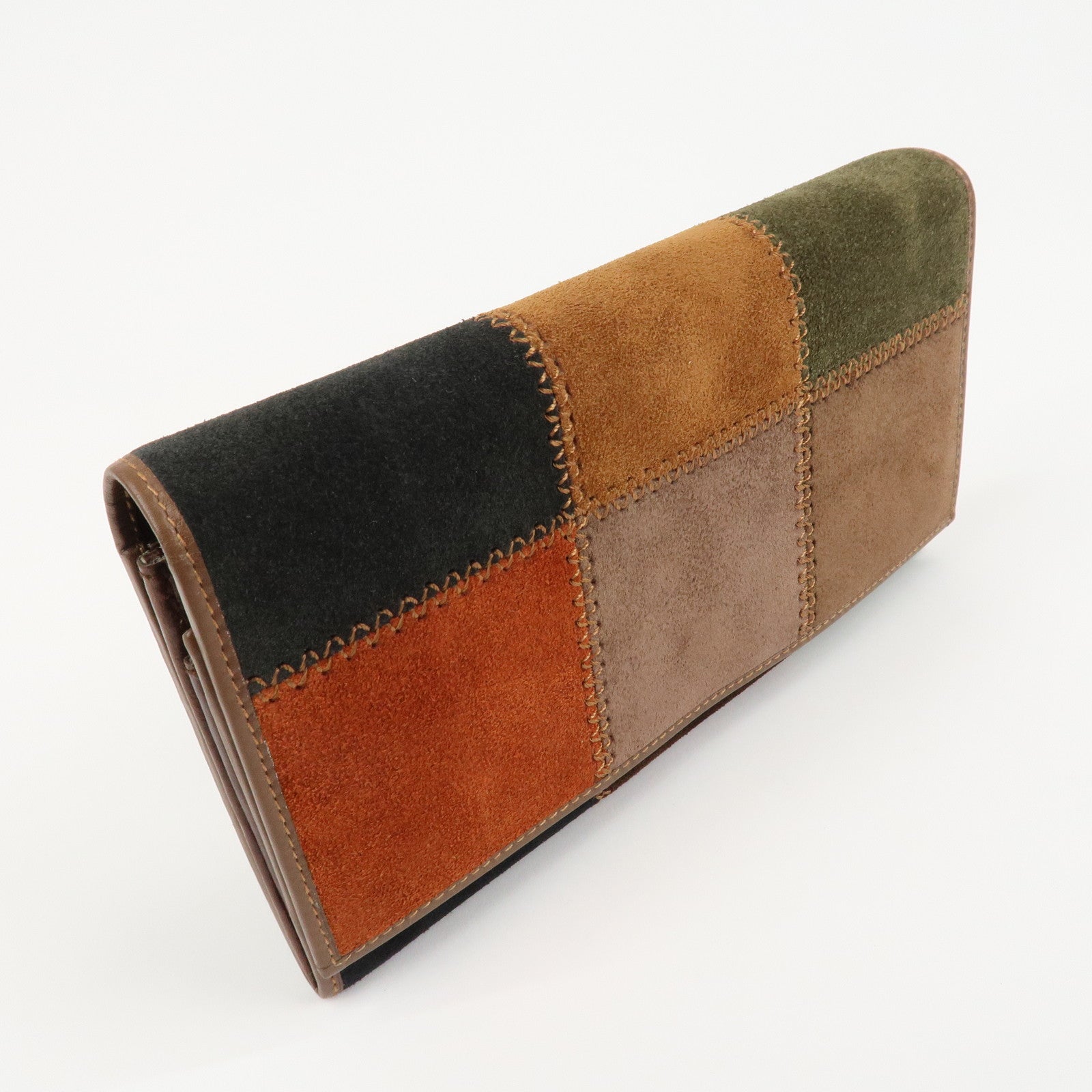 CELINE Suede Leather Patchwork Bifold Wallet Multi Color Used