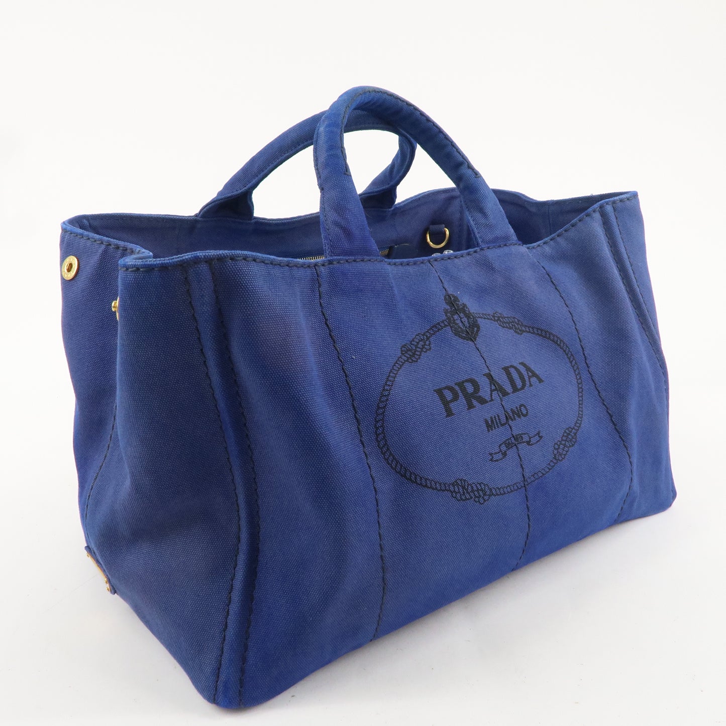 PRADA Logo Canapa Large Canvas 2Way Tote Bag Hand Bag Blue B1872G