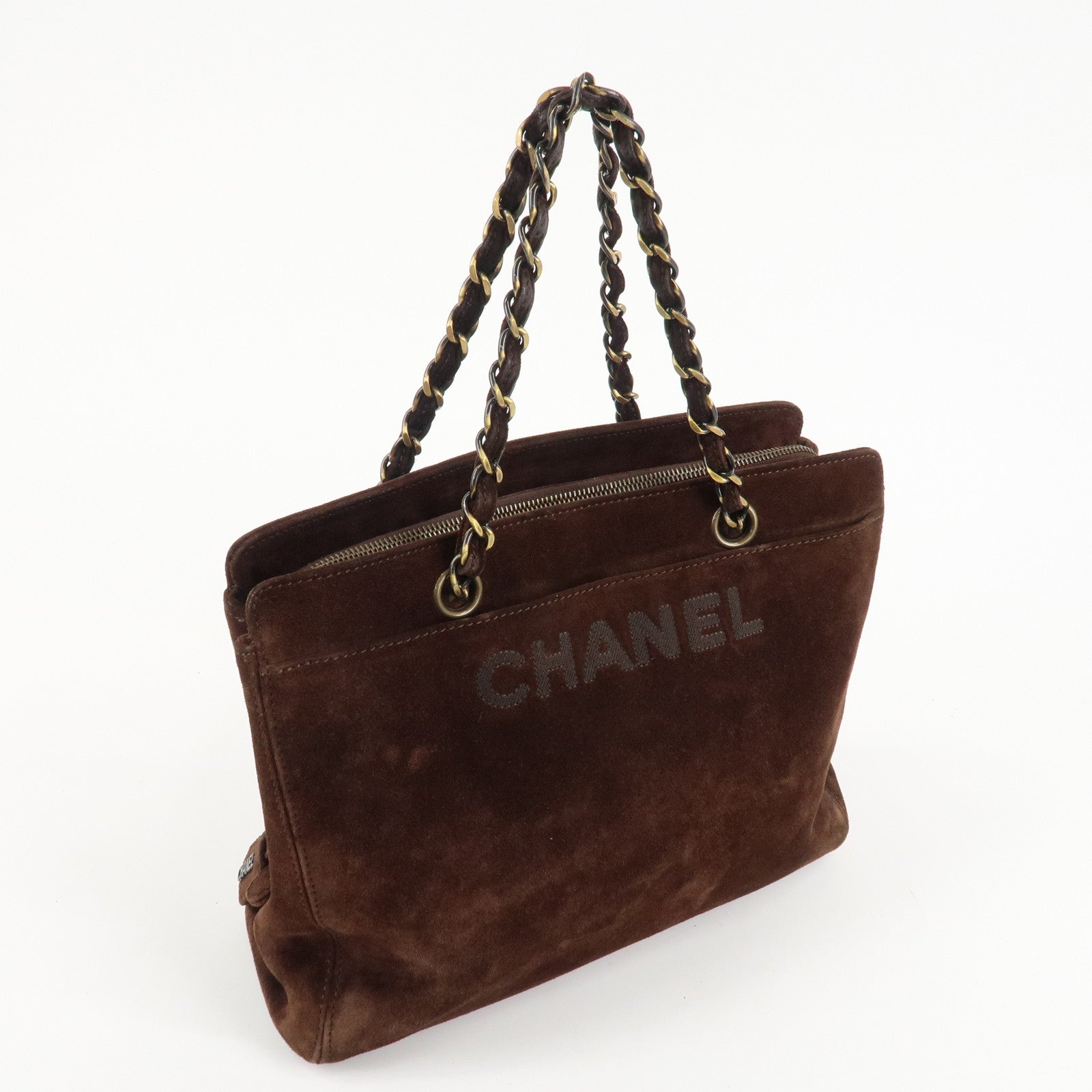 CHANEL Suede Chain Hand Bag Shoulder Bag Tote Bag Brown