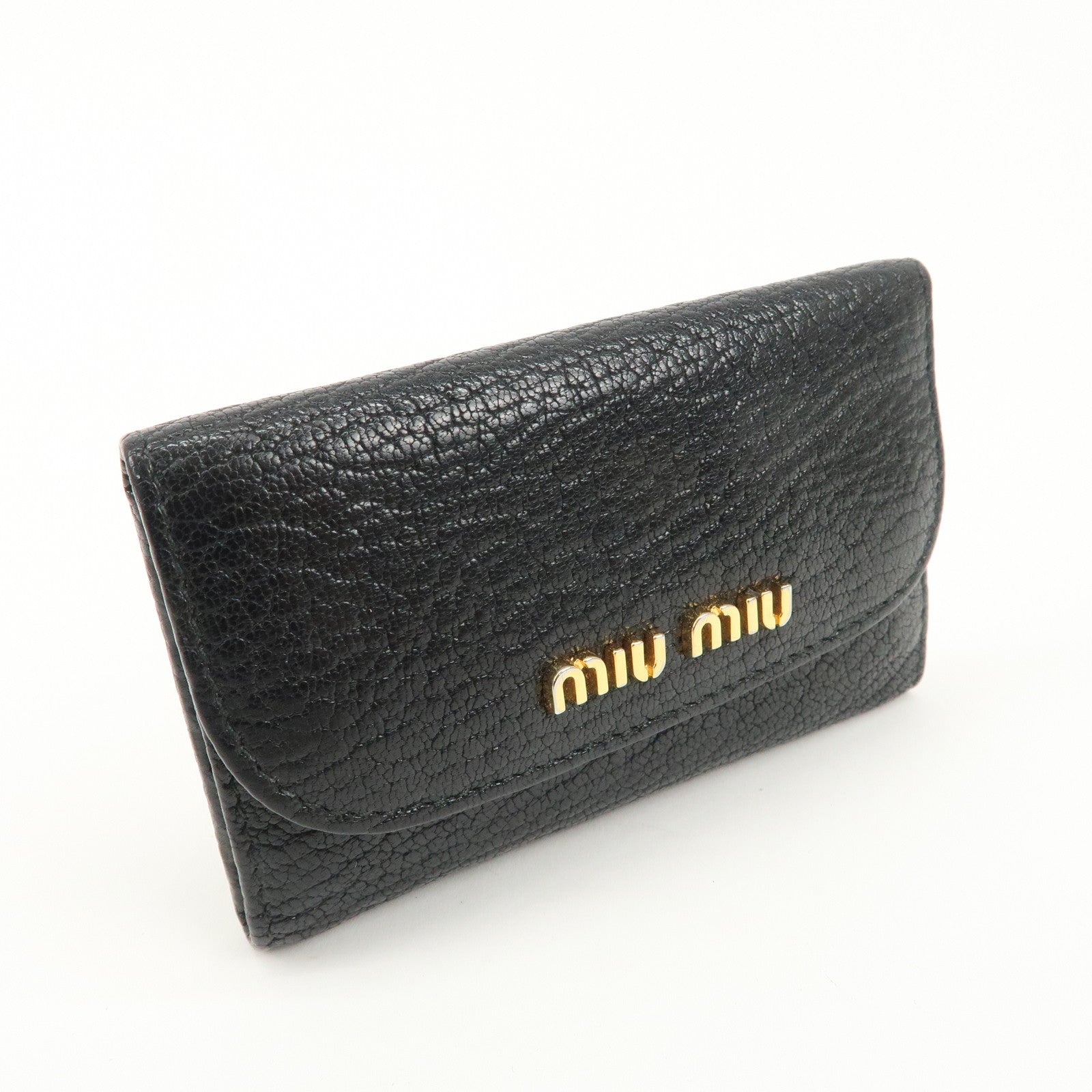 MIU MIU Madras Leather Key Case 6 Key Rings Black Used