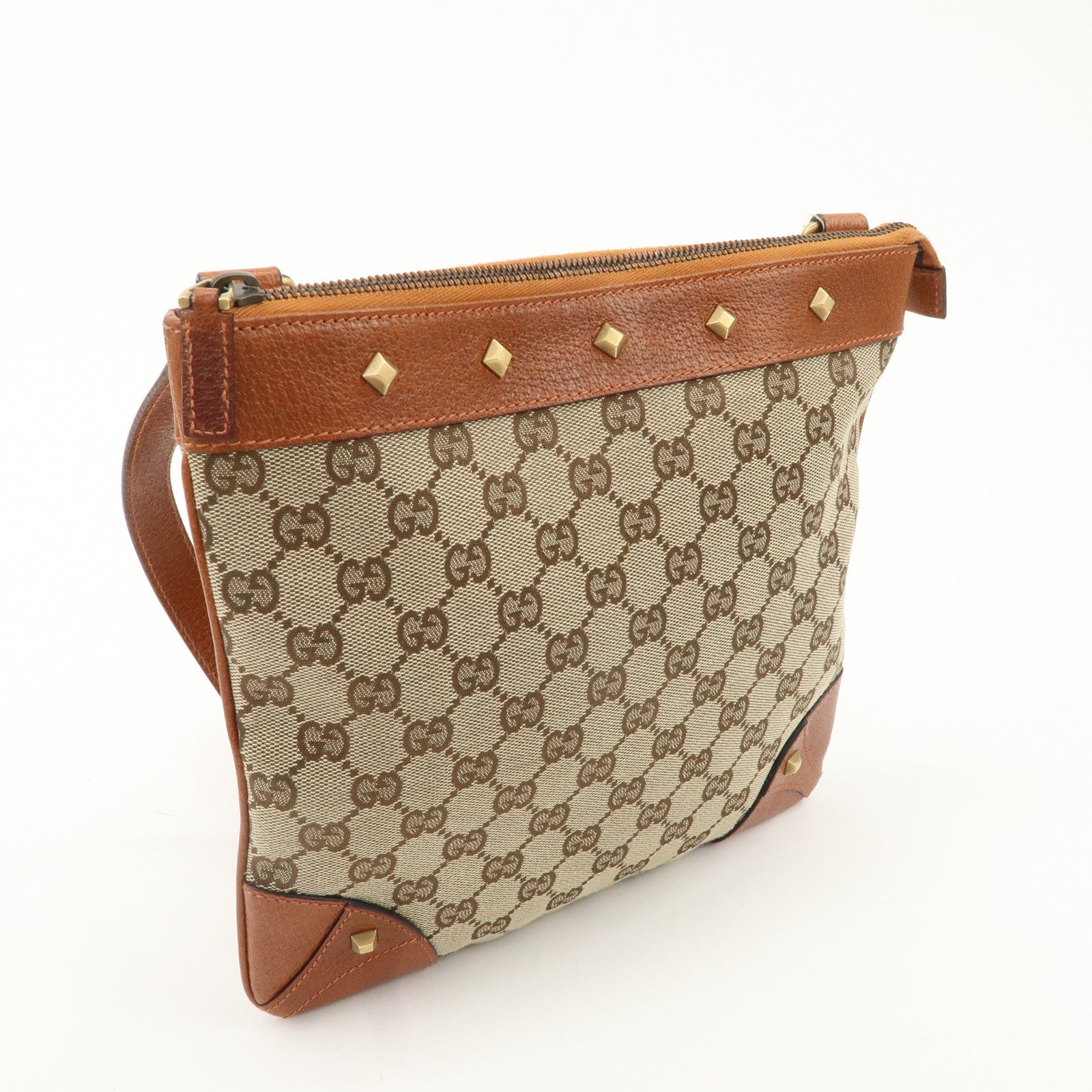 GUCCI GG Canvas Leather Shoulder Bag Brown 120893