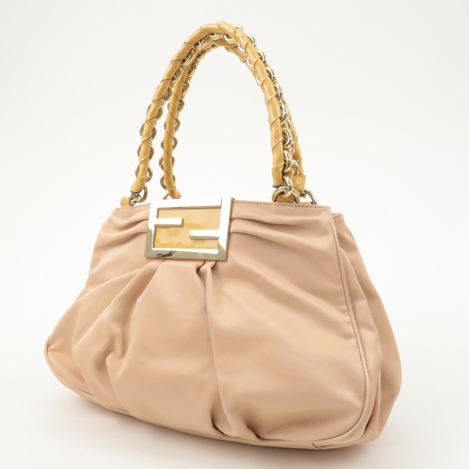 FENDI Nylon Enamel Hand Bag Pink Beige 8BR615