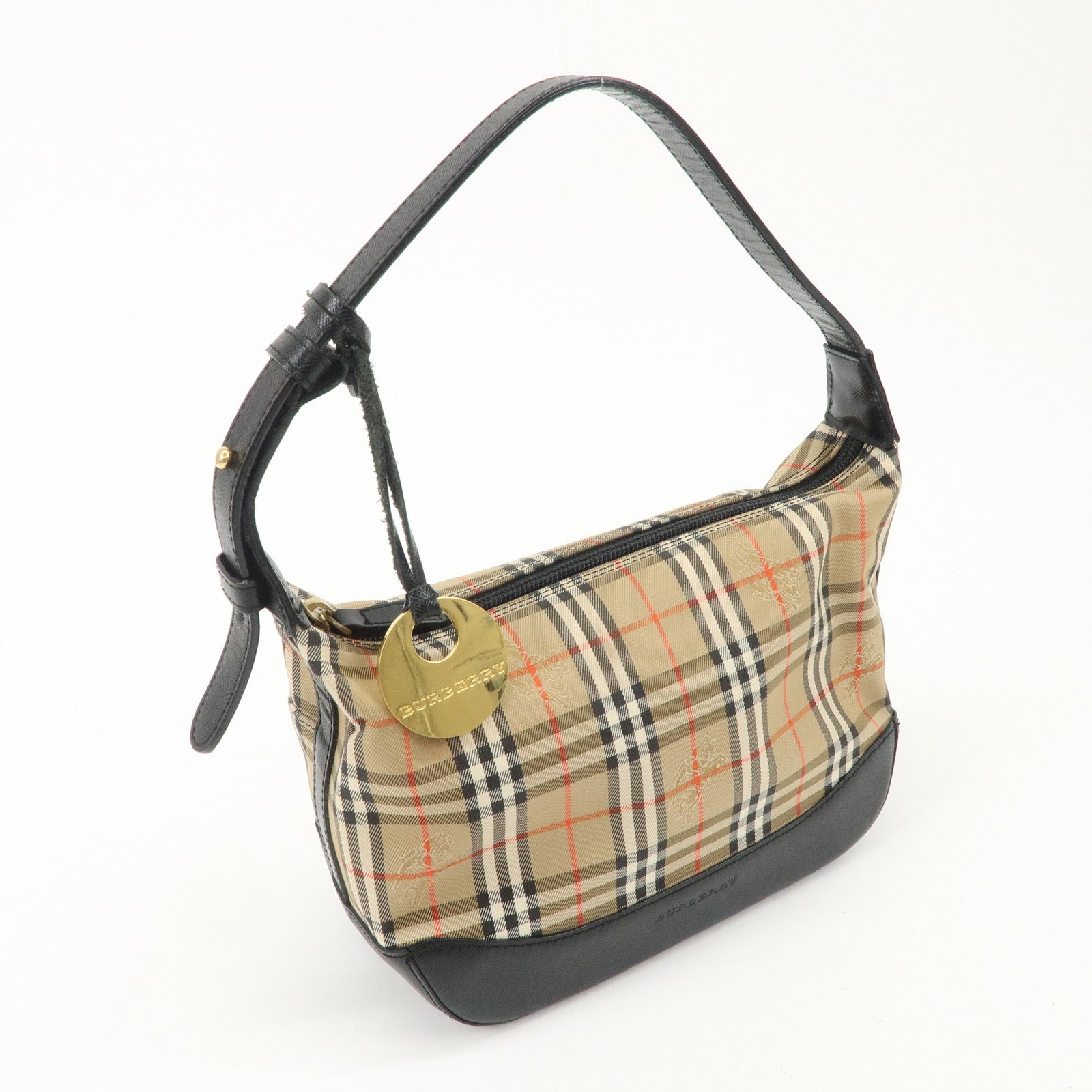 BURBERRY Nova Plaid Canvas Leather Shoulder Bag Hand Bag Black