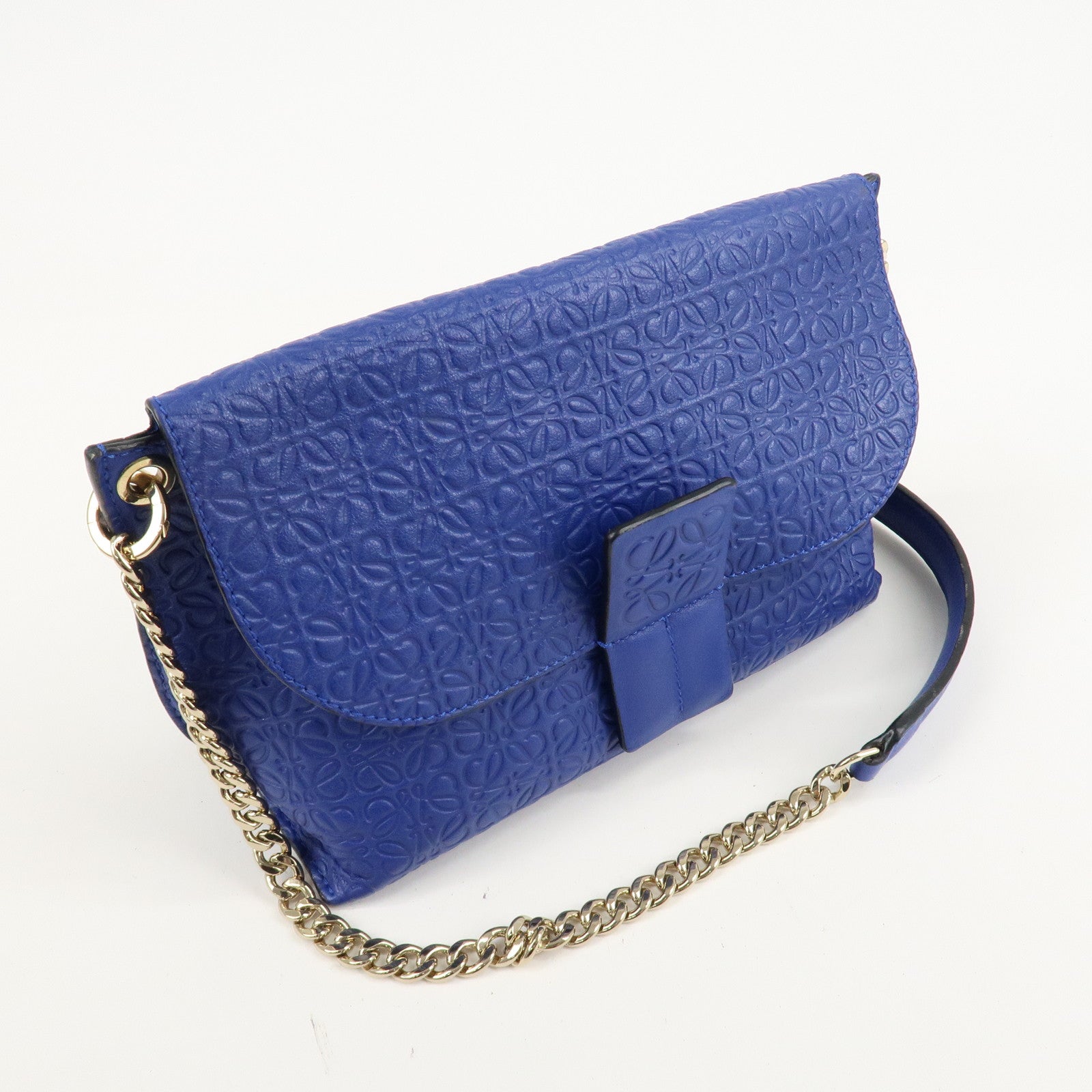 LOEWE Repeat Anagram Chain Shoulder Bag Blue Gold Hardware