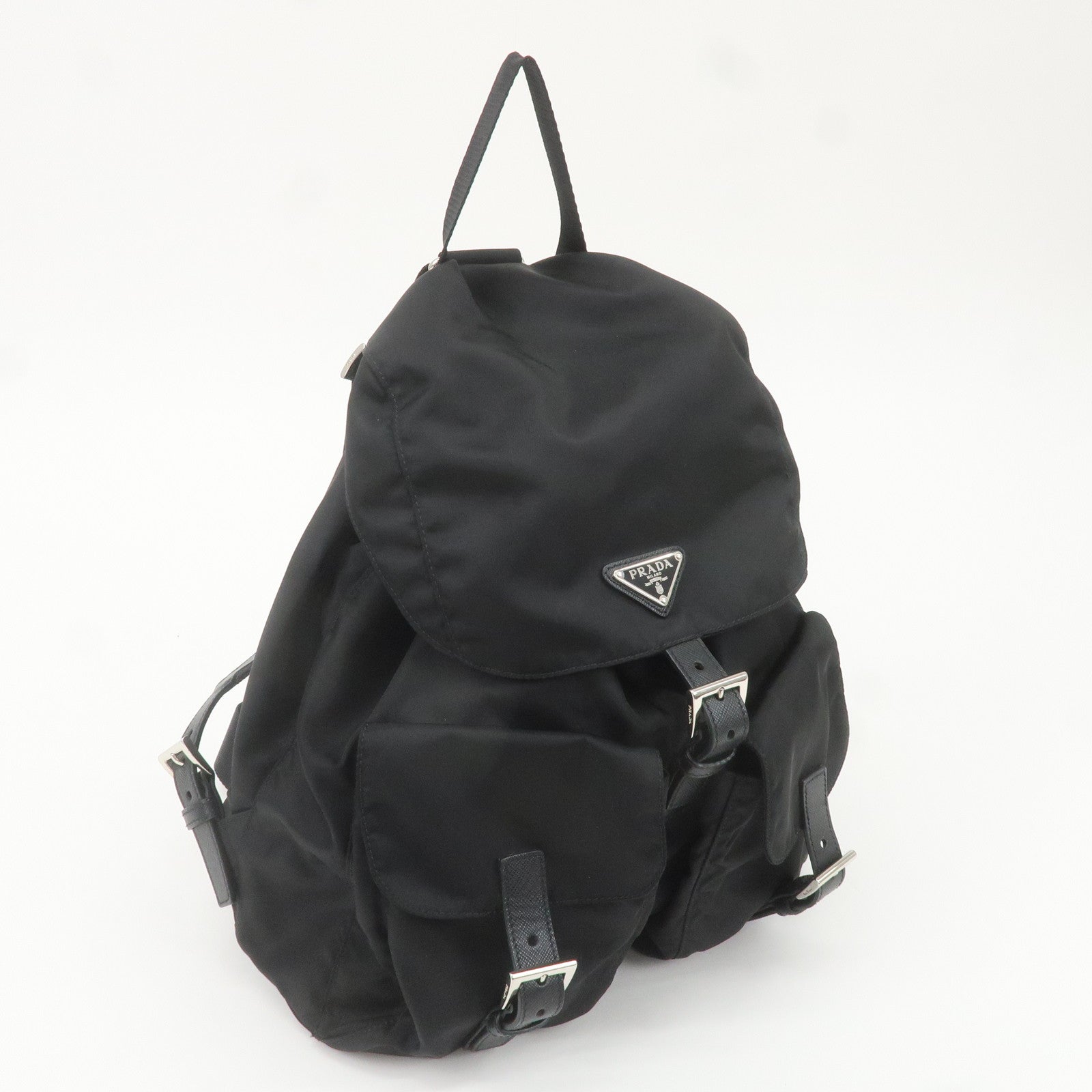 PRADA Logo Nylon Leather Back Pack Ruck Sack NERO Black 1BZ811