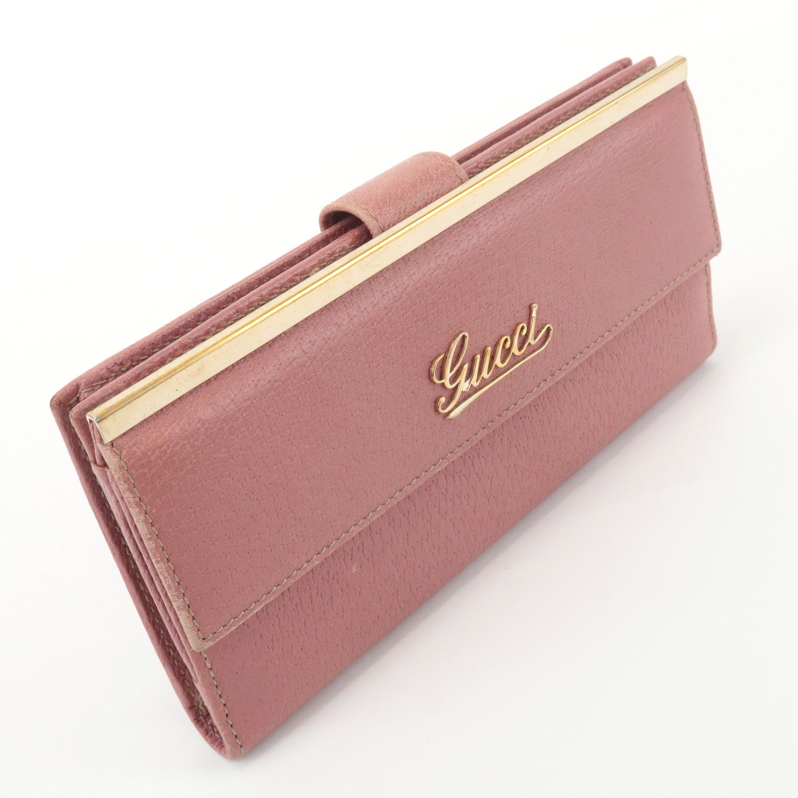 GUCCI Leather Bi-fold Long Wallet Pink 170370