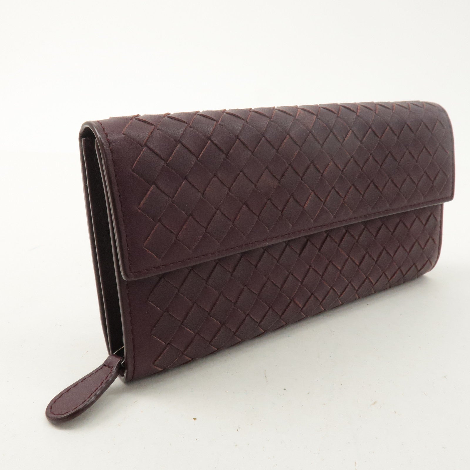 BOTTEGA VENETA Intrecciato Leather Bi-fold Long Wallet Wine Red