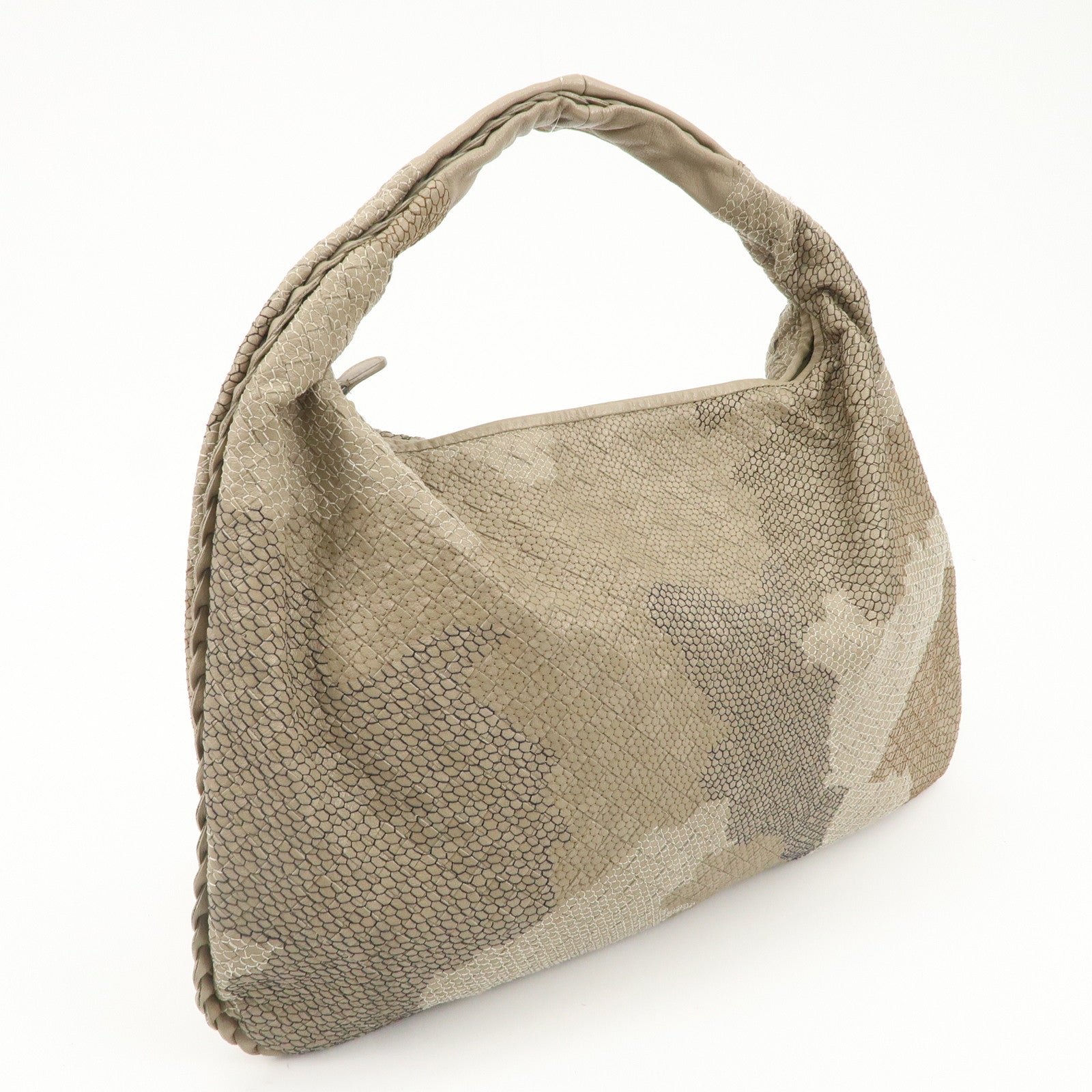 BOTTEGA VENETA Hobo Leather Shoulder Bag Beige Gray Black