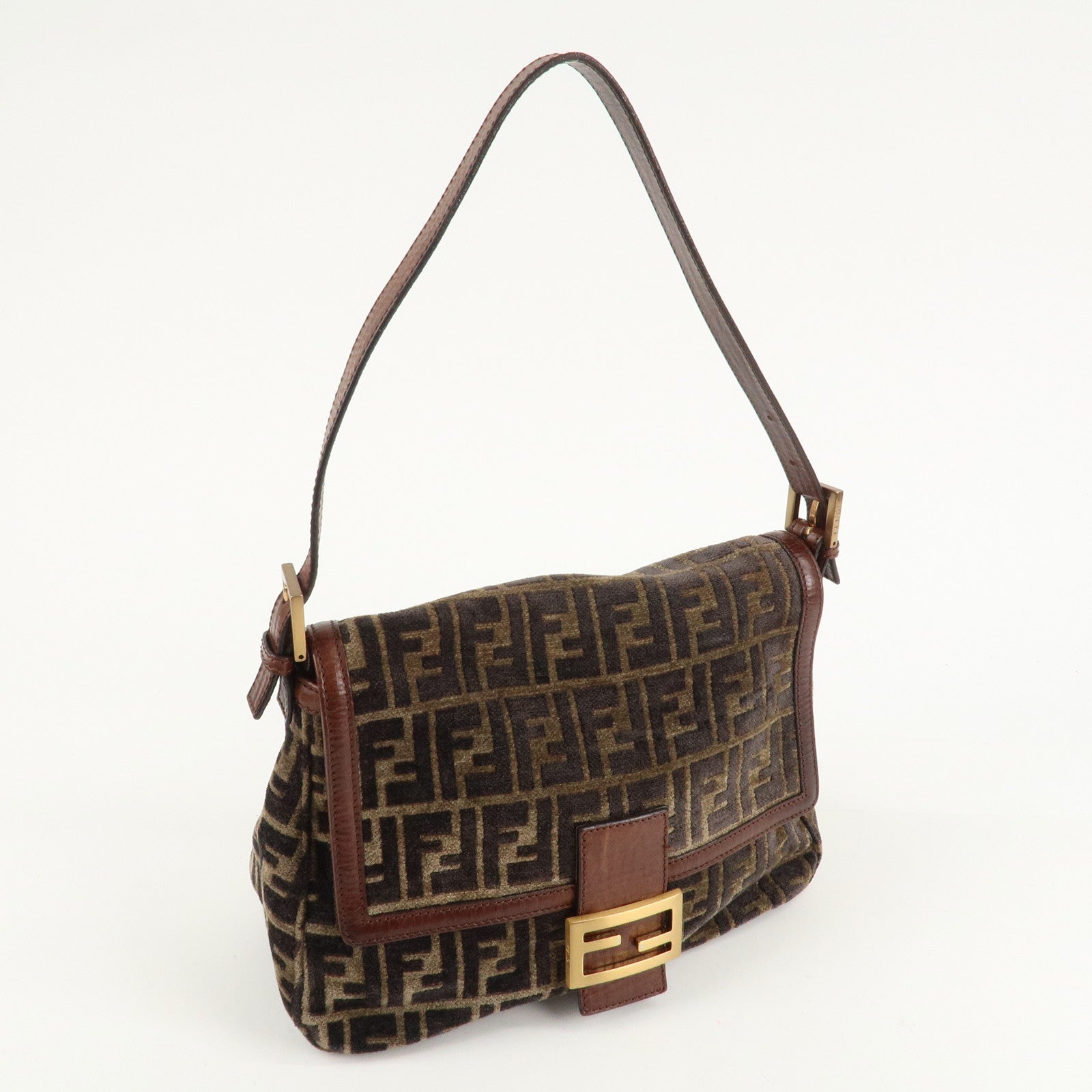 FENDI Mamma Baguette Zucca Pile Leather Shoulder Bag 8BR001 Used