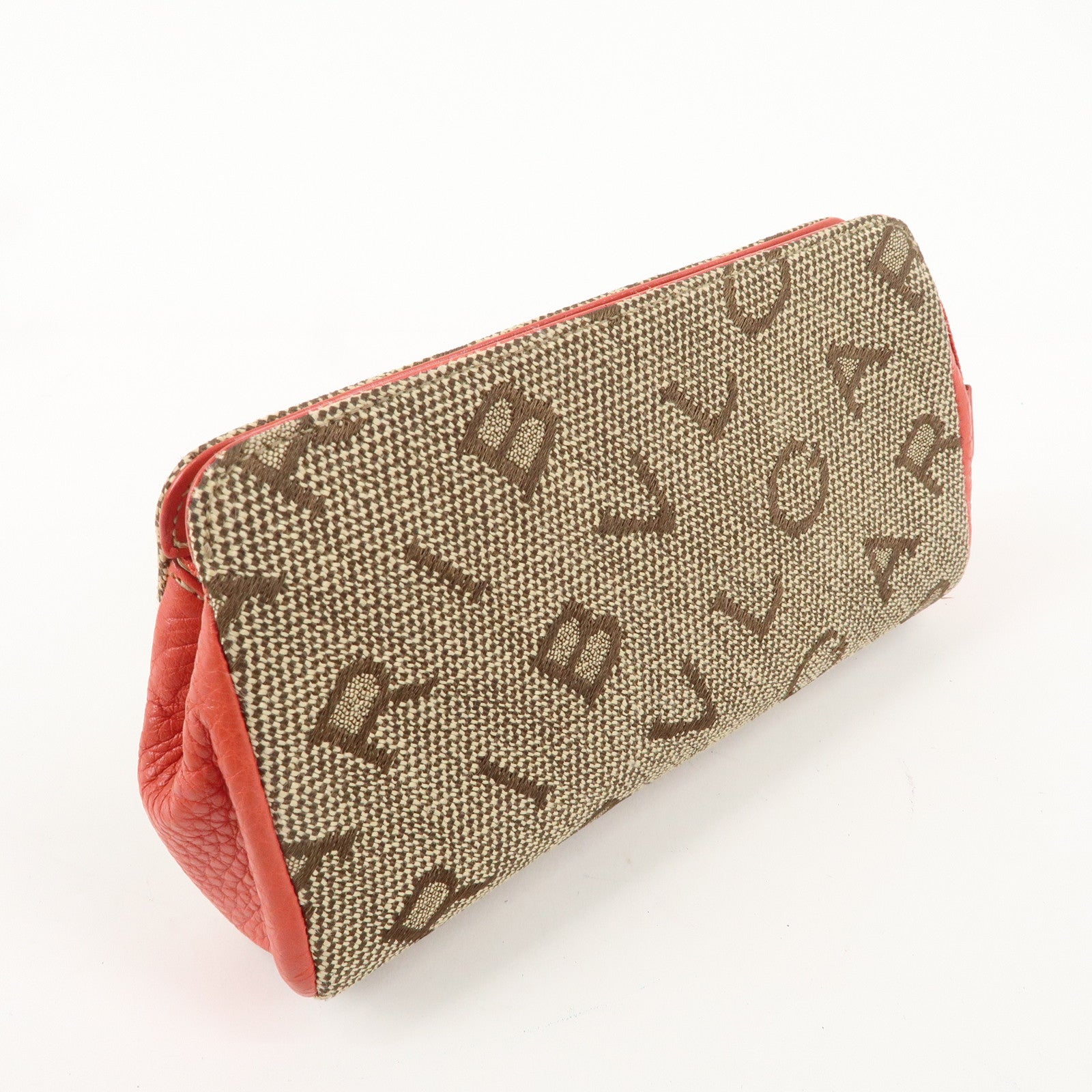 BVLGARI Canvas Leather Logomania Pouch Beige Red