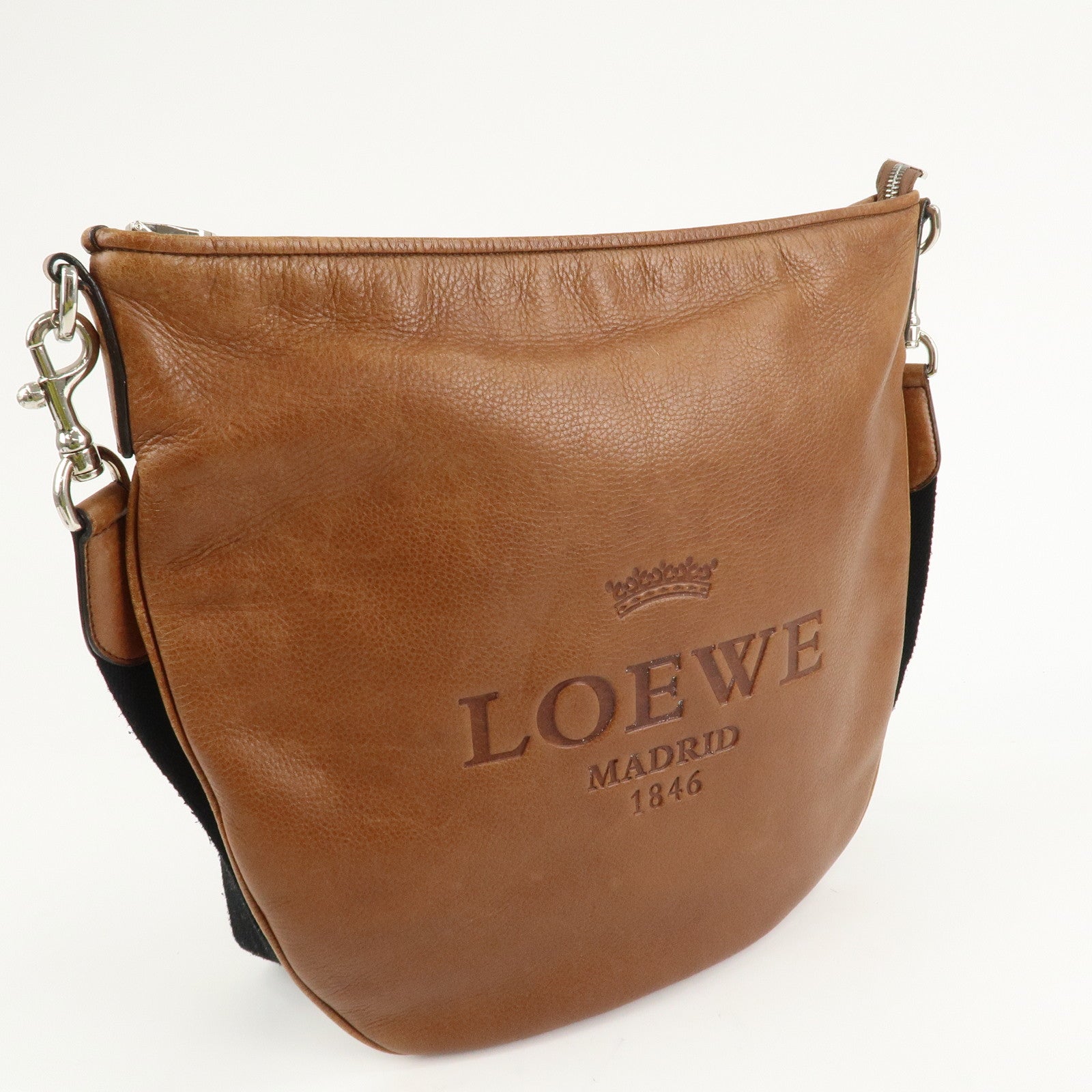 LOEWE Leather Shoulder Bag Cross Body Bag Brown Black Silver HDW Used