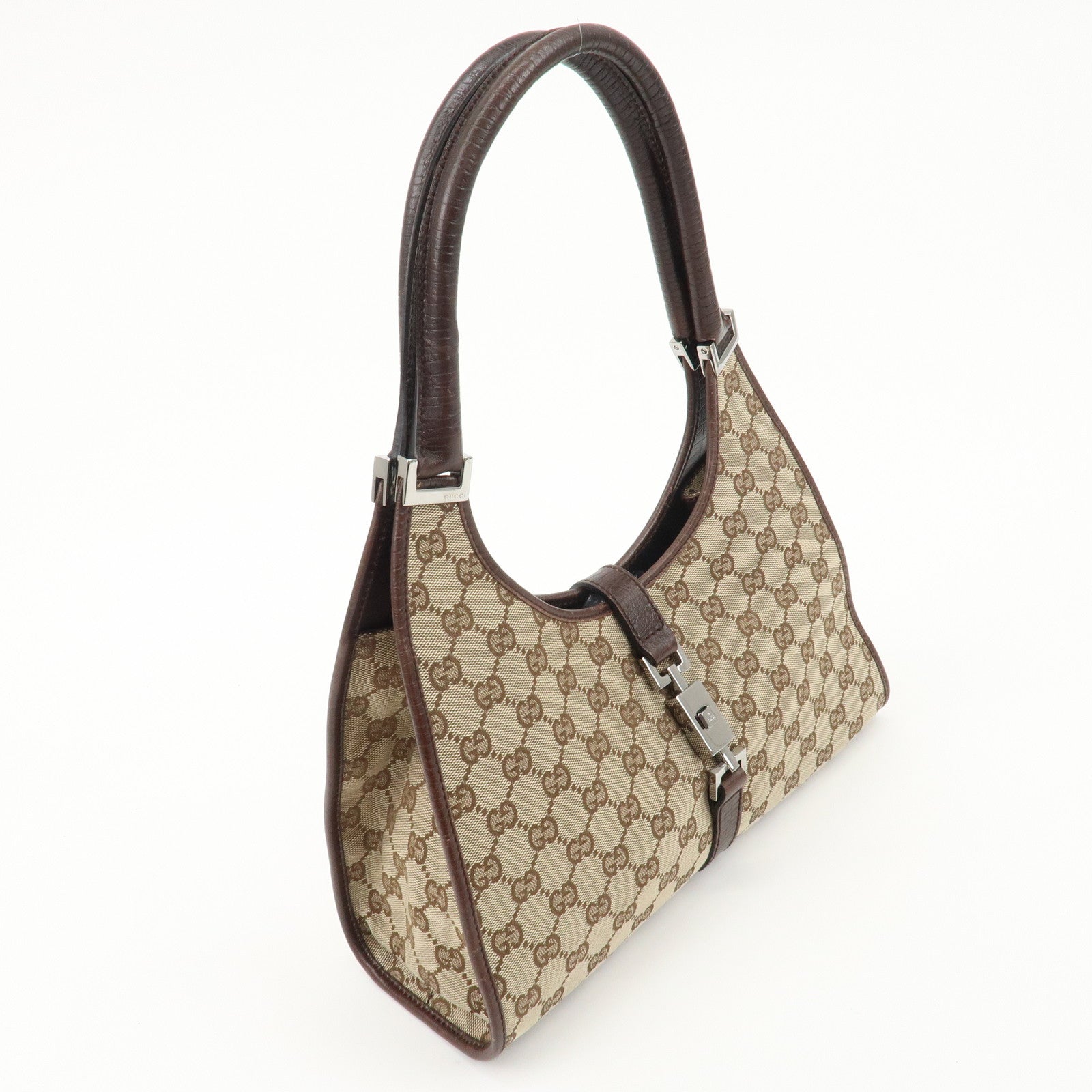 GUCCI Jackie GG Canvas Leather Shoulder Bag Beige Brown 1719 Used