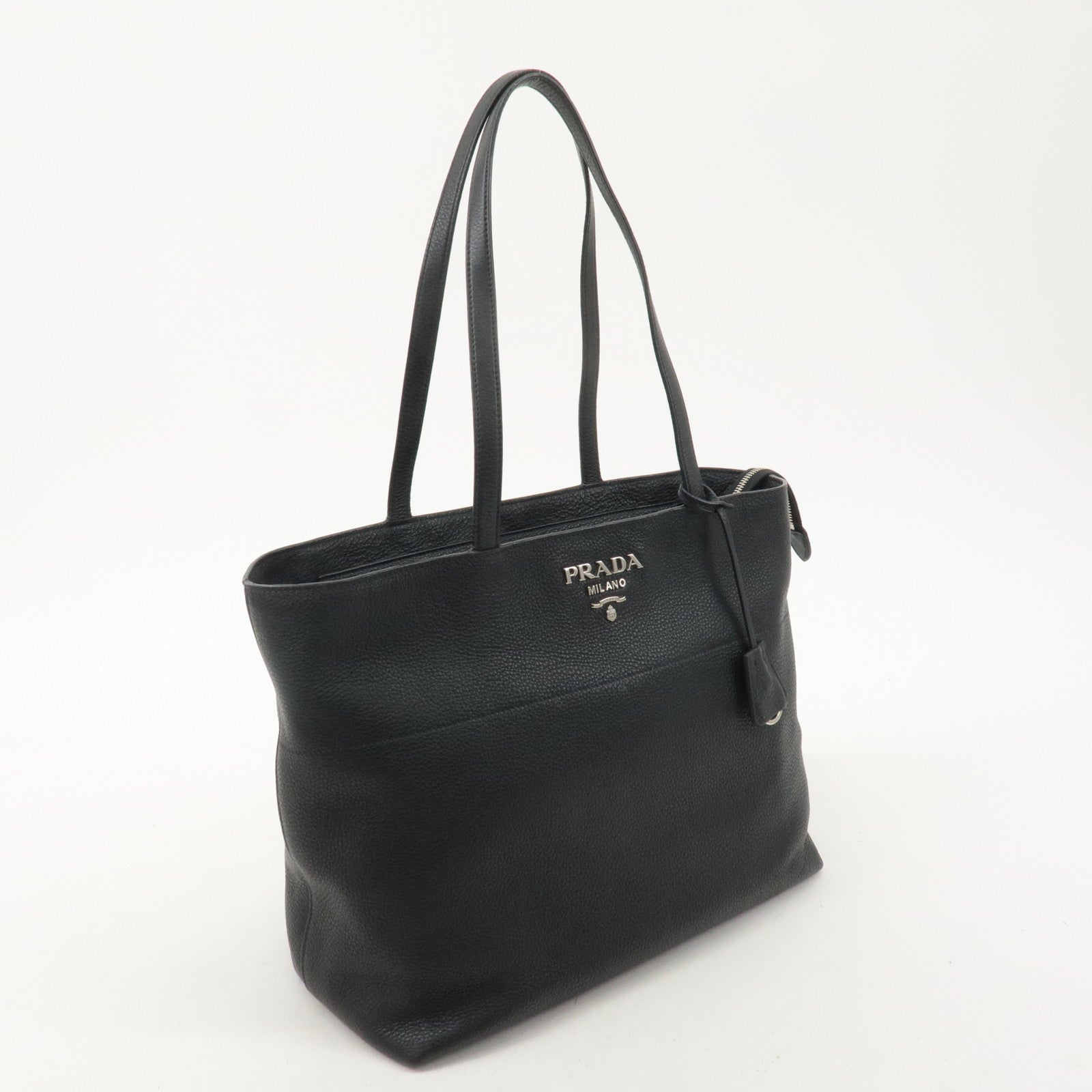 PRADA Leather Tote Bag Shoulder Bag Black 1BG203