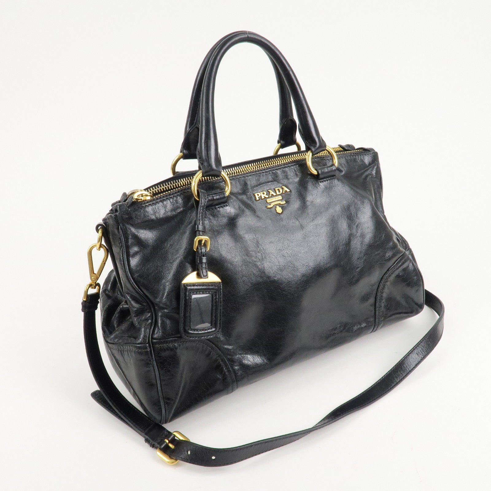 PRADA Leather 2Way Hand Bag Shoulder Bag Black BN2324