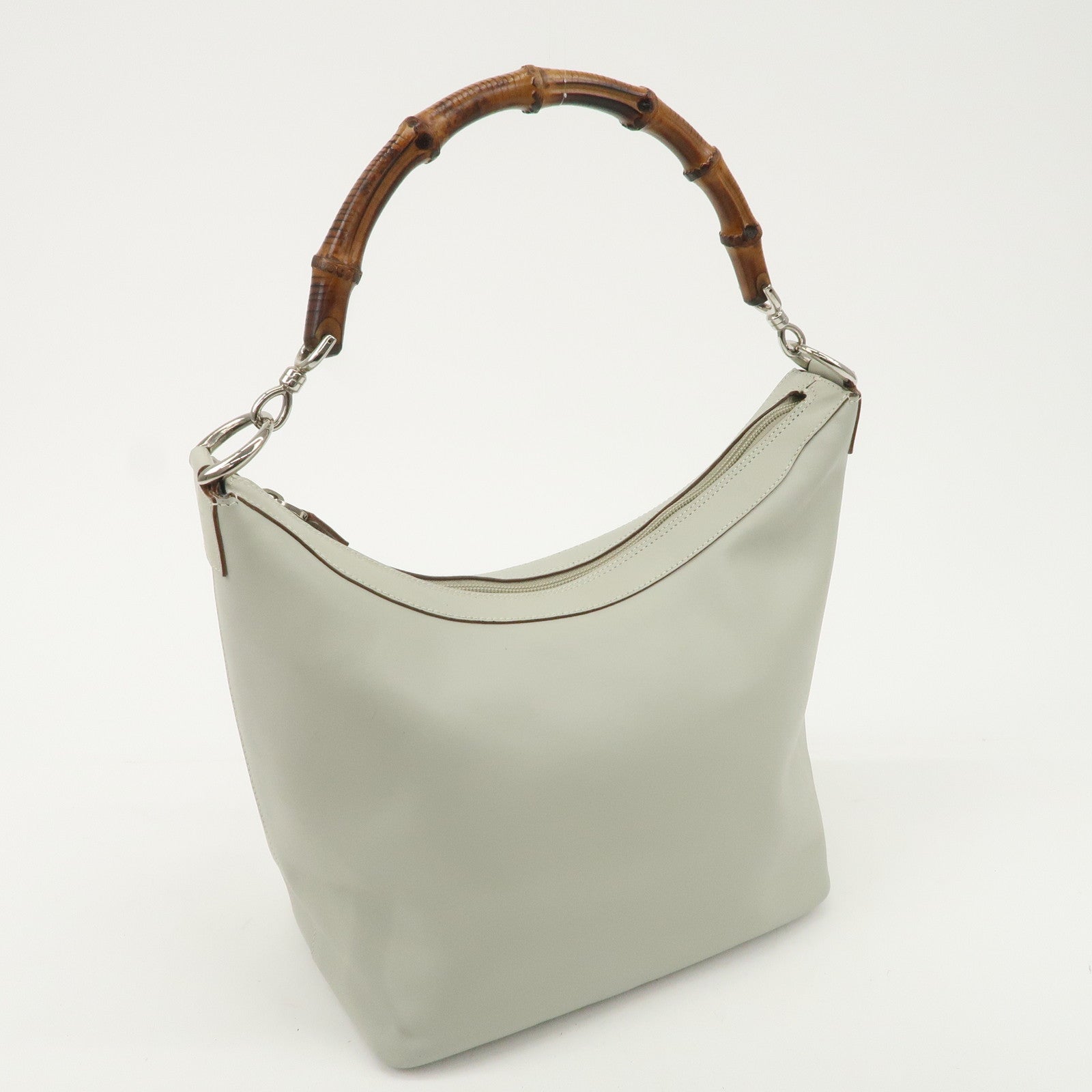 GUCCI Bamboo Leather Shoulder Bag Light Gray 000.8531