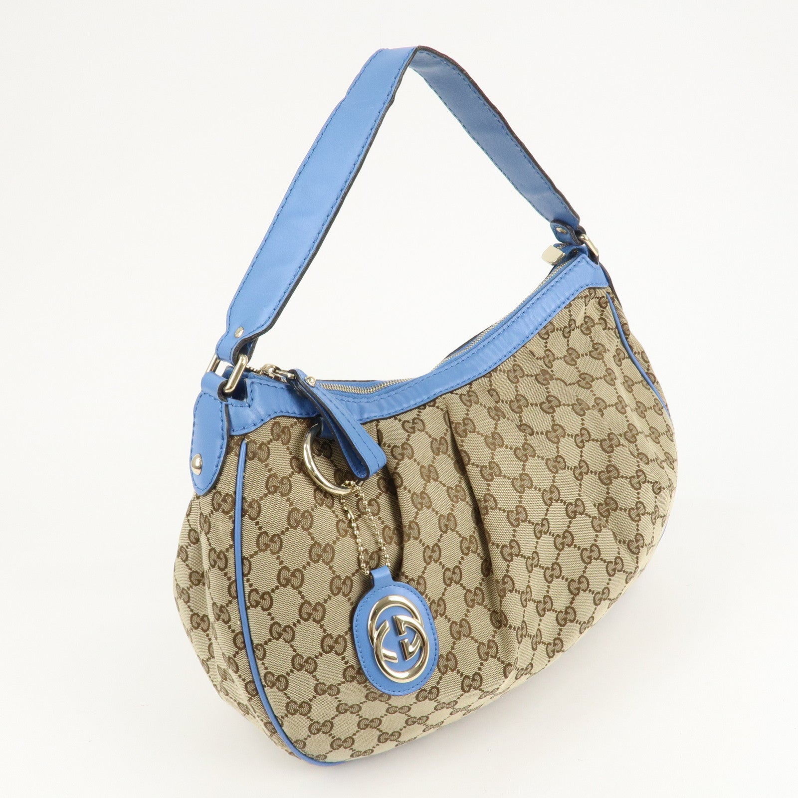 Gucci Sukey GG Canvas Leather Shoulder Bag Beige Light Blue 232955