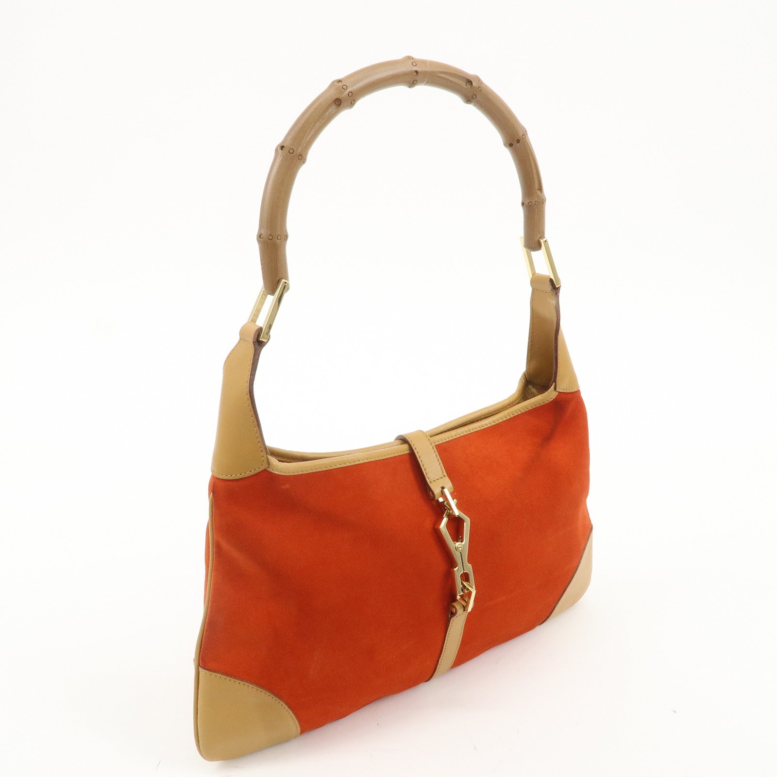 GUCCI Bamboo Suede Leather Shoulder Bag Orange 001.4060