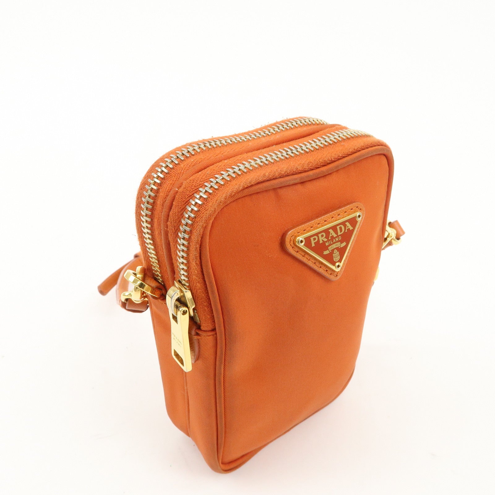 PRADA Nylon Leather Shoulder Bag Crossbody Bag Orange