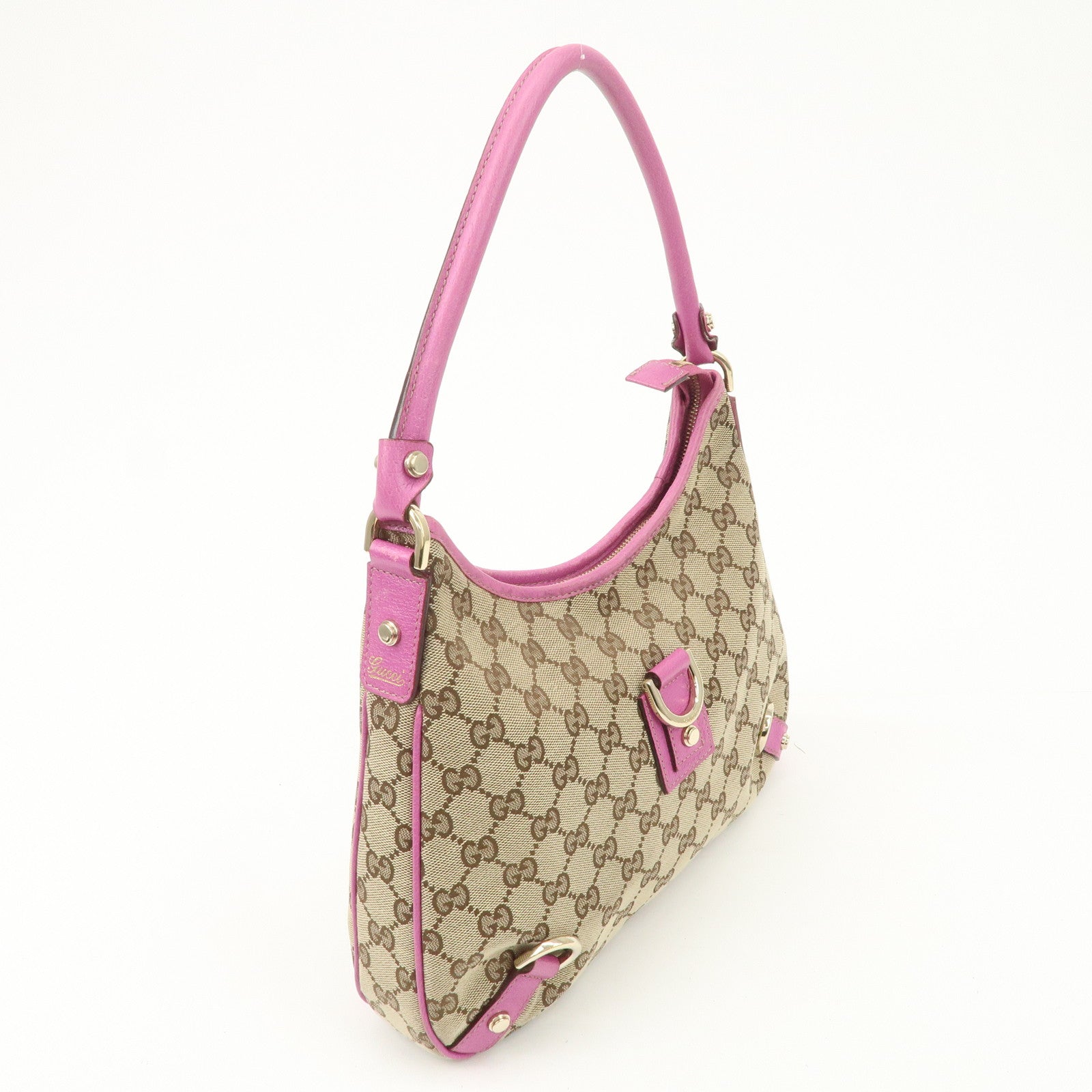 GUCCI Abbey GG Canvas Leather Shoulder Bag Beige Pink 130739 Used