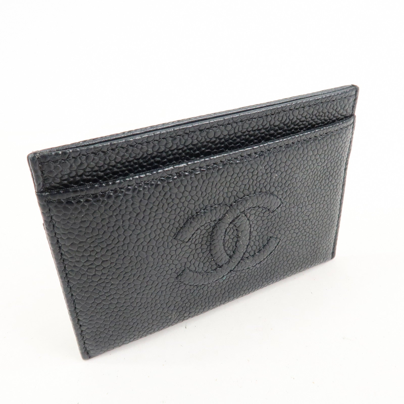 CHANEL COCO Mark Caviar Skin Card Case Black A48655