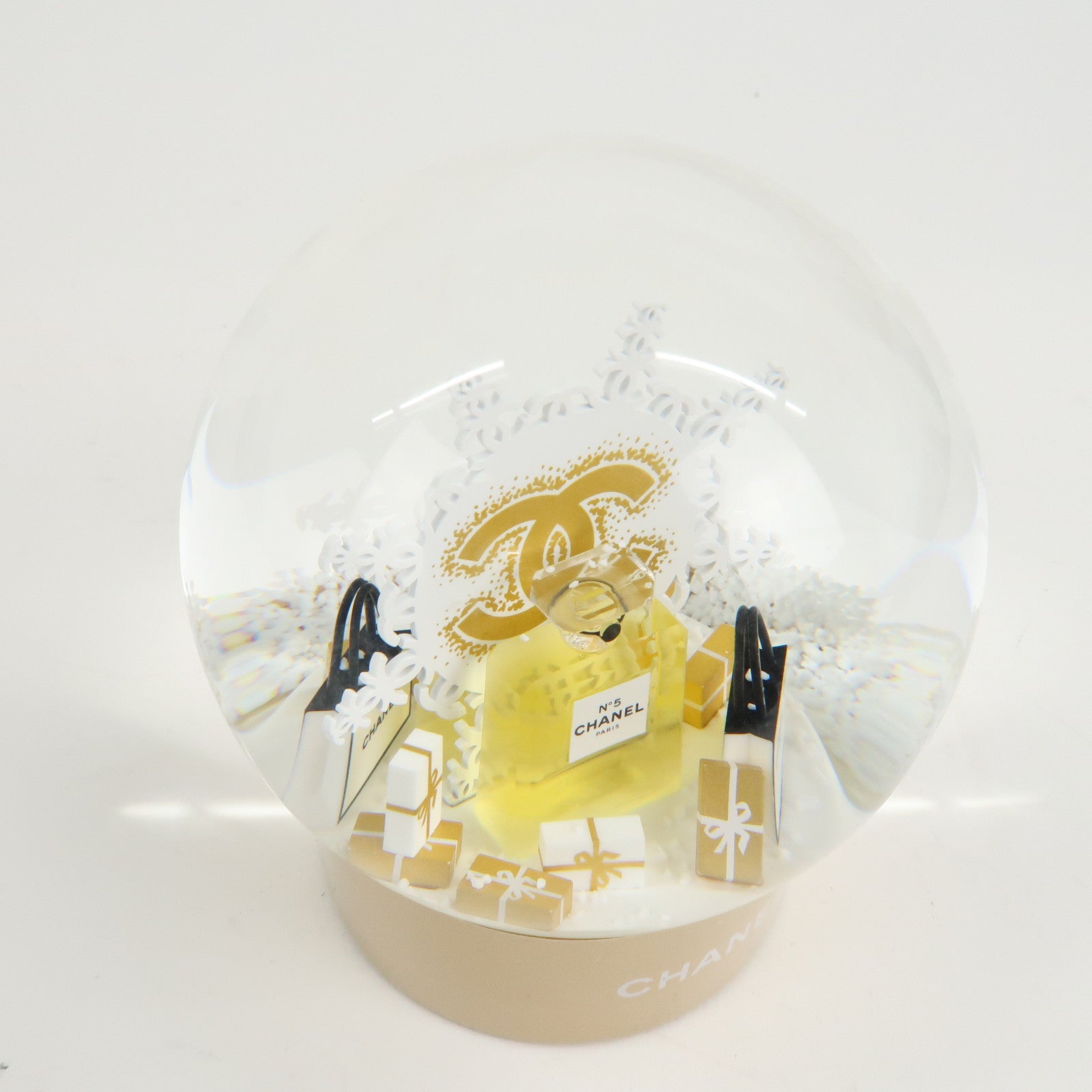 CHANEL COCO Mark No.5 Glass Snow Dome 2024 Novelty White Gold Used
