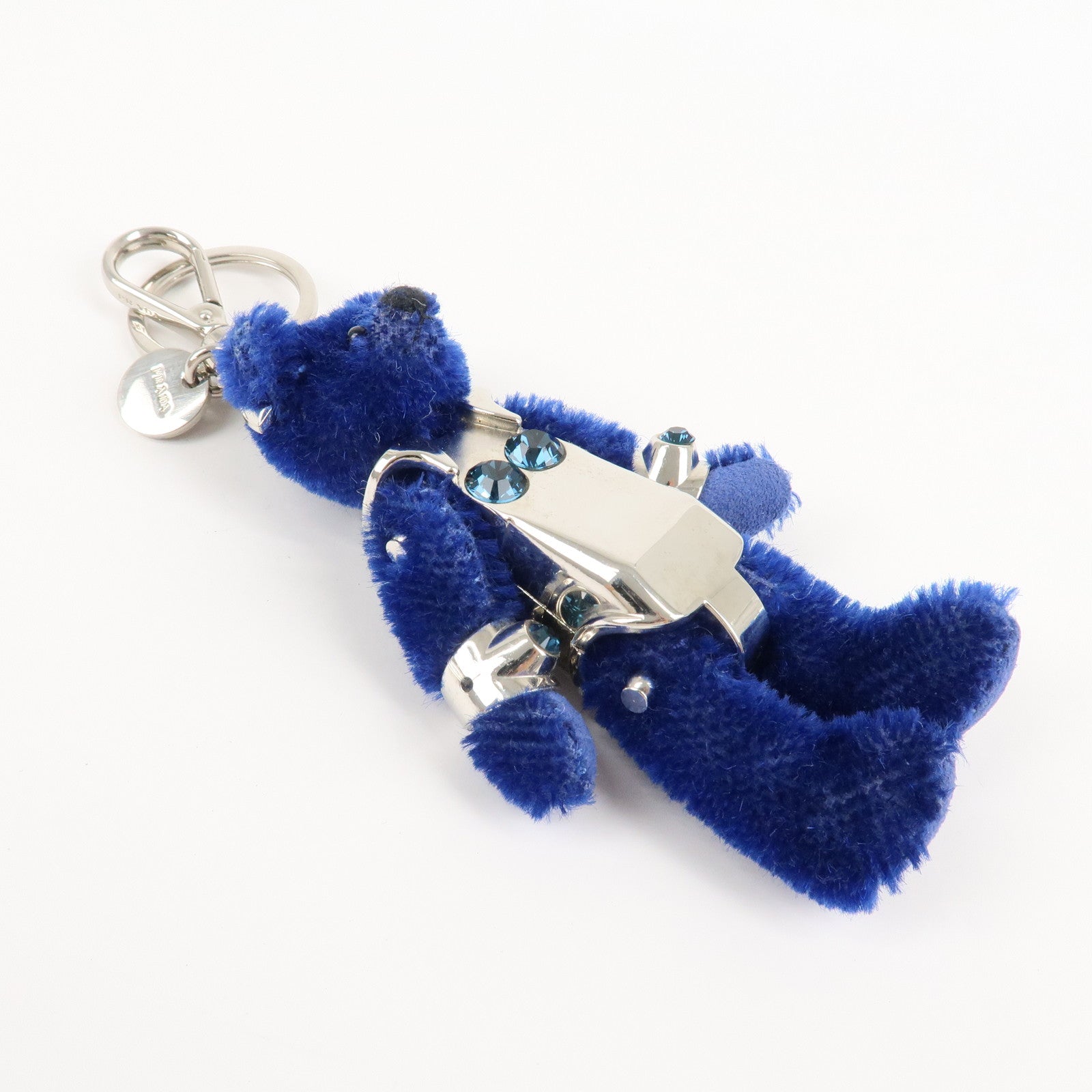 PRADA Metal Bear Key Holder Key Chain Key Charm Blue Silver Used