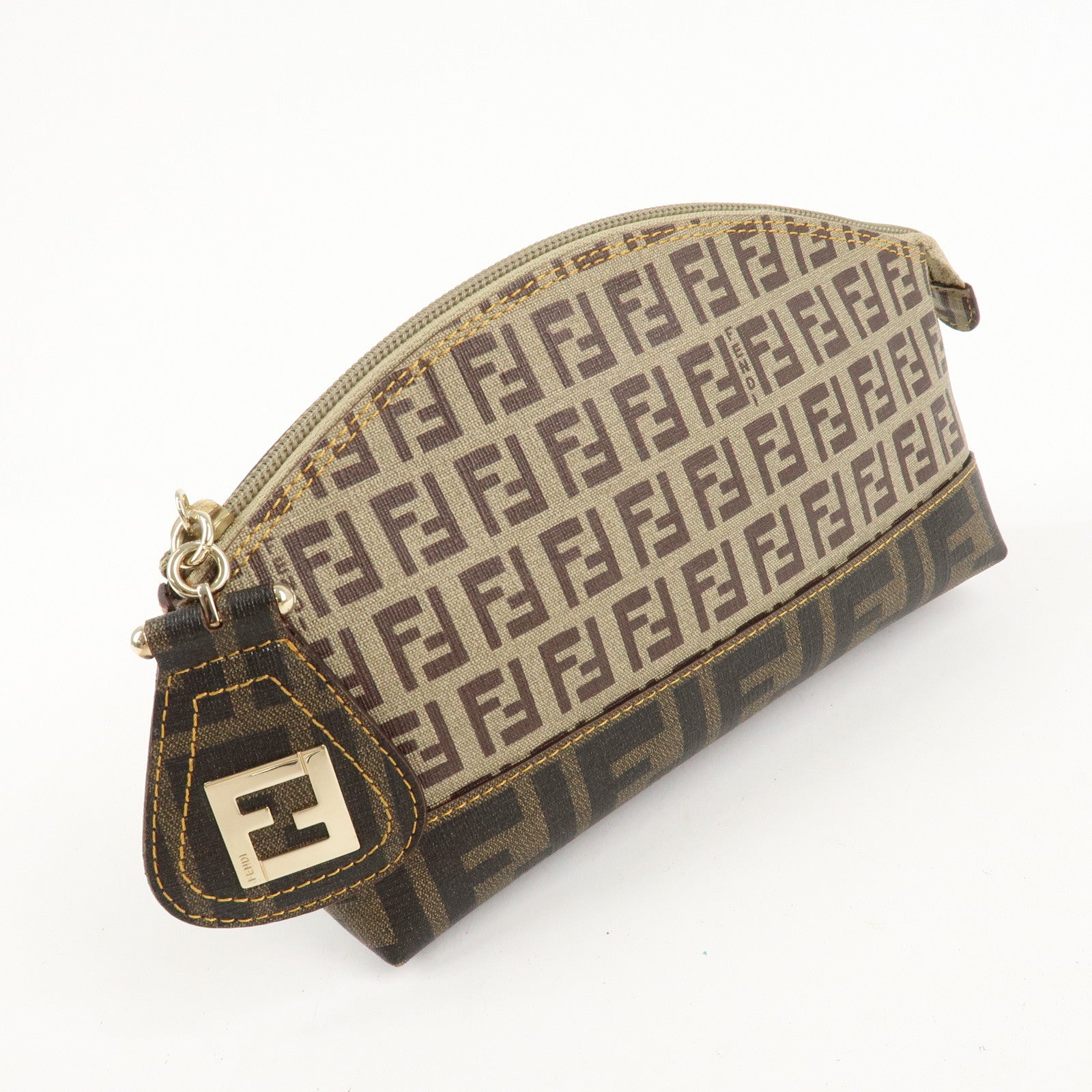 FENDI Zucchino Zucca PVC Pouch Brown Beige Black 8N0063