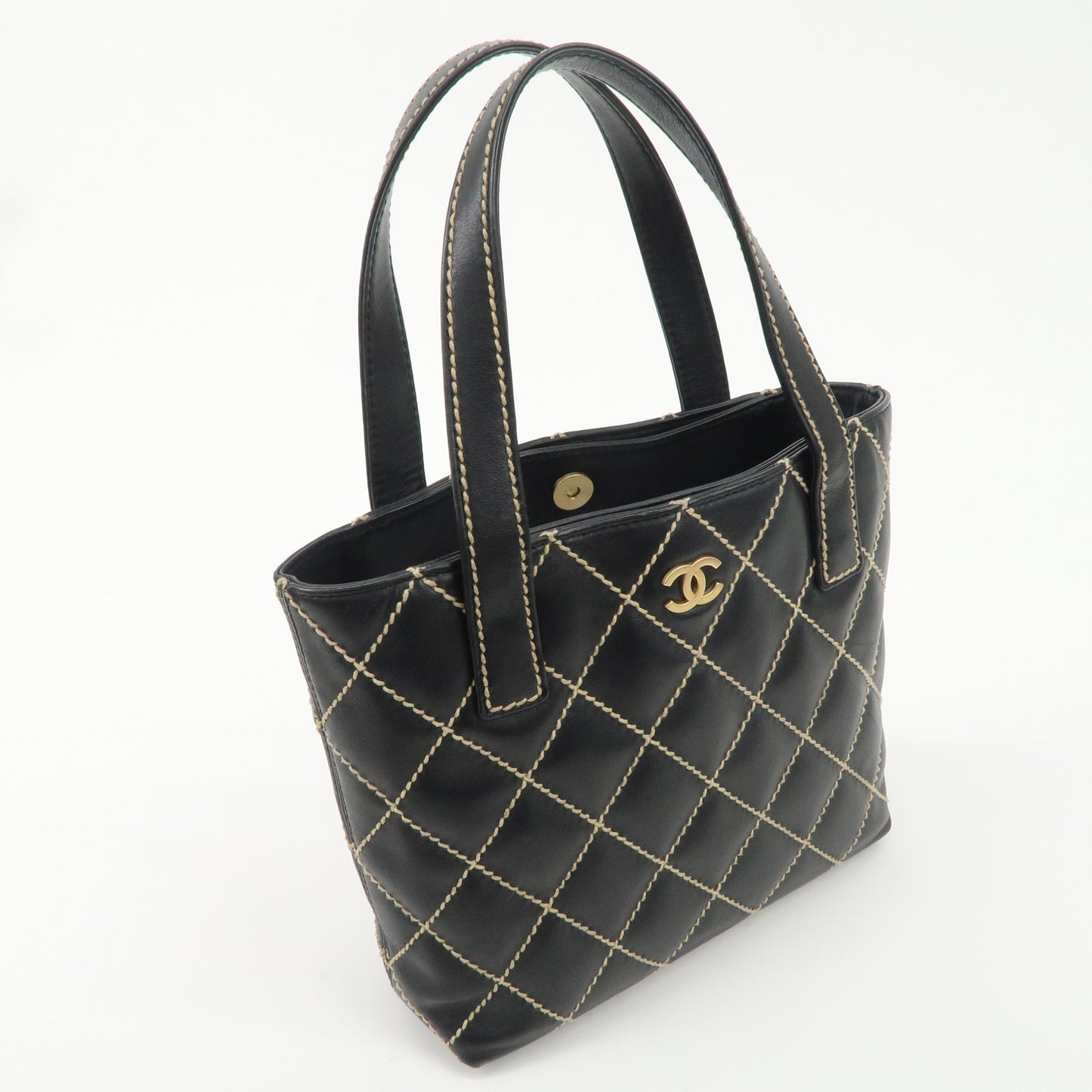 CHANEL Wild Stich Lamb Skin Tote Bag Hand Bag Black A18126