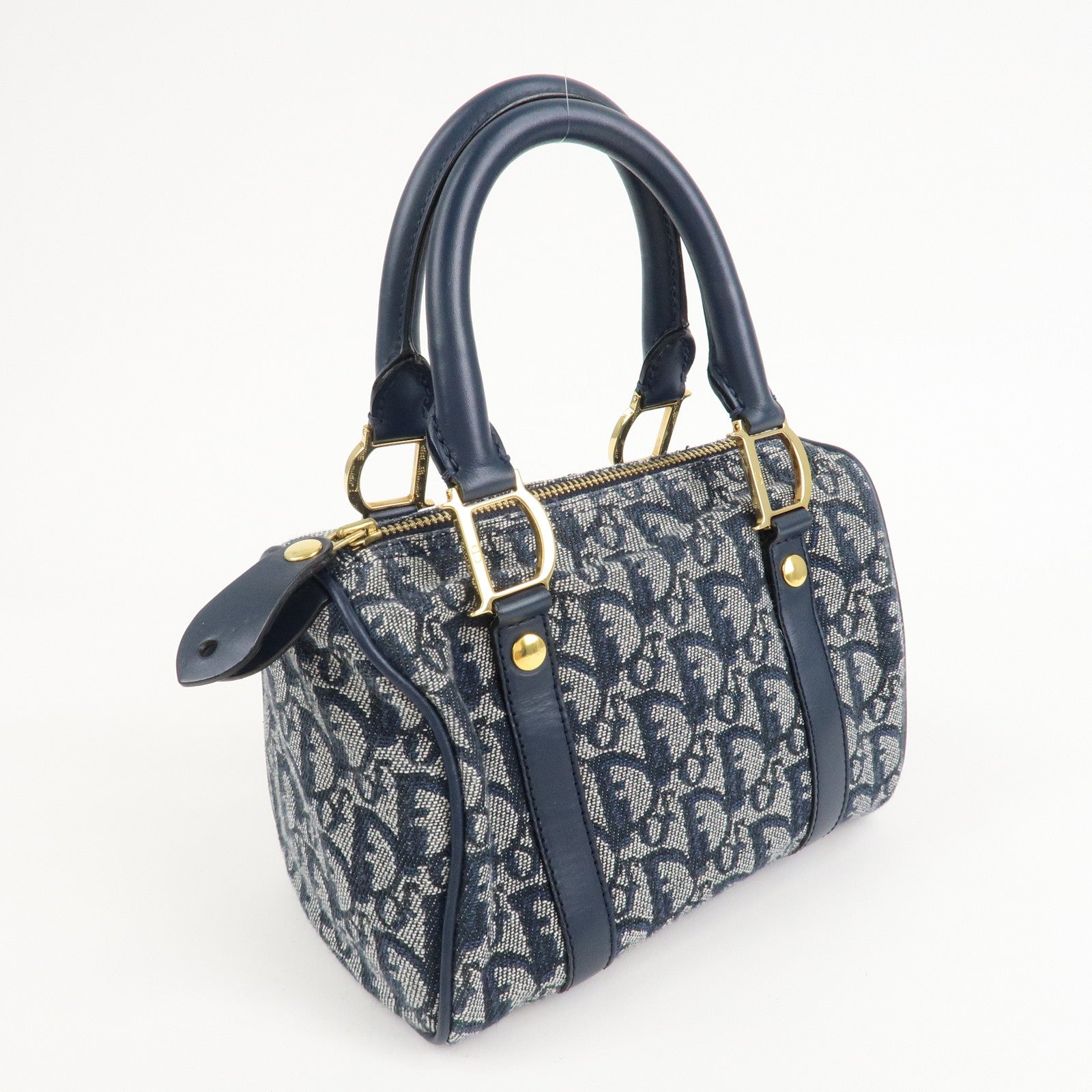 Christian Dior Trotter Canvas Leather Mini Boston Bag Navy